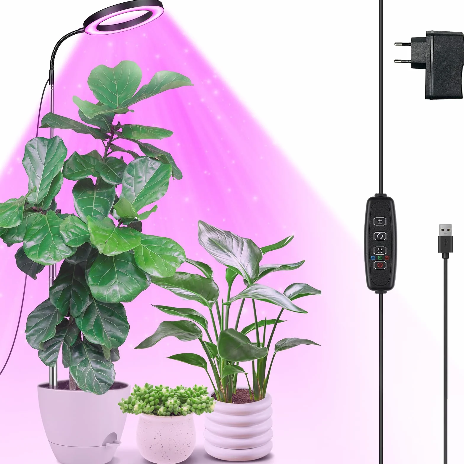Lampa LED do roślin o pełnym spektrum, 72 LEDs Lampa do uprawy roślin w pomieszczeniach, Oświetlenie roślin 160 cm z gęsią szyją 360°, Timer 3/9/12H, regulowana wysokość, 3 tryby,10 jasności