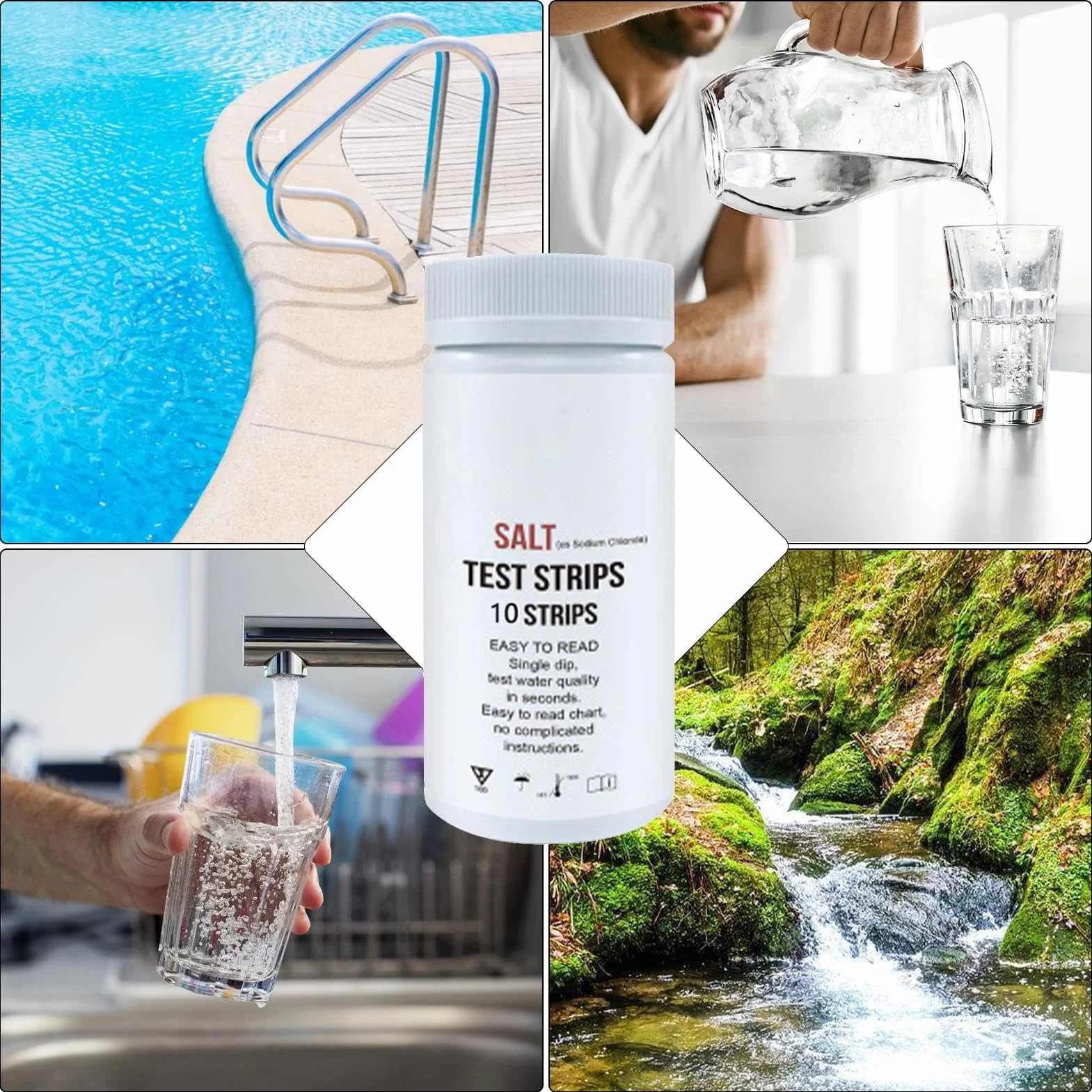 Paski testowe do pomiaru pH chloru soli, 10 sztuk słonej wody, tester wody, dokładniejsze do basenów, Hot Tub Spa do soli