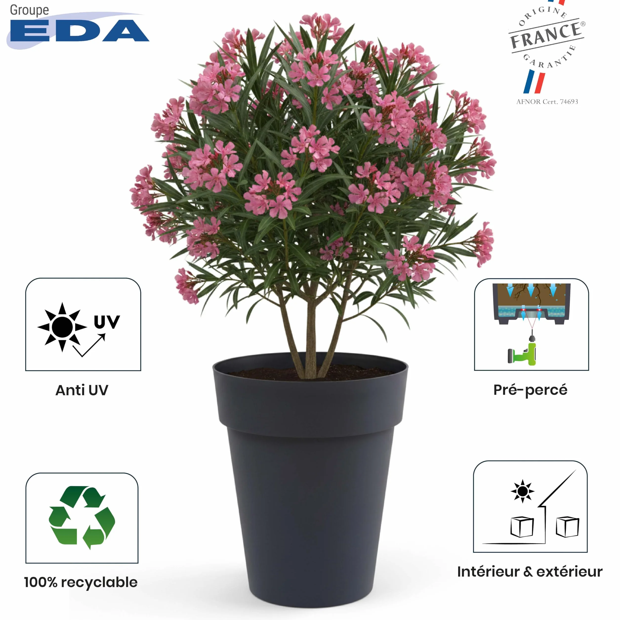 EDA - Doniczka Mid-High Toskania wazon Ø 44 cm - Pojemność 50 L - Ø 44 x wys. 53 cm - Laurowy zielony