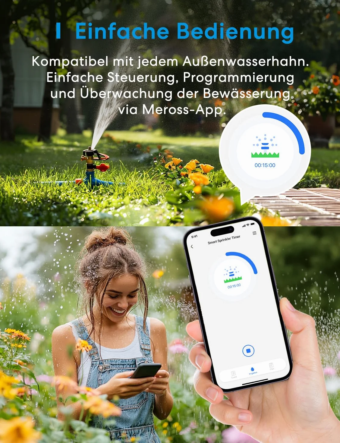 Meross Komputer nawadniający Wi-Fi, wymagany koncentrator MSH450/MSH400, automatyczne nawadnianie, sterowanie za pomocą aplikacji, opóźnienie deszczu i monitor zużycia wody, kompatybilny z HomeKit