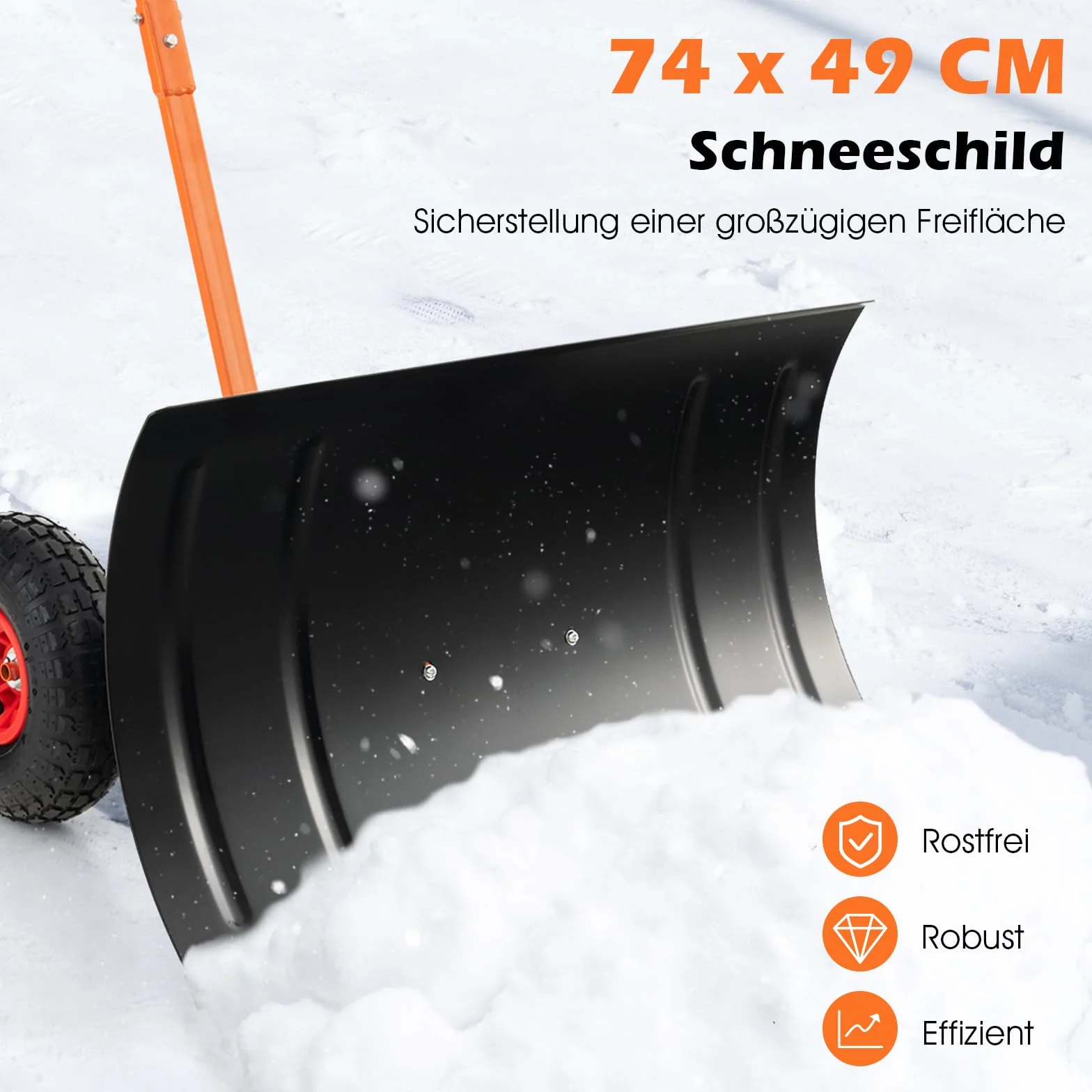 COSTWAY Łopata do śniegu na kółkach z regulacją wysokości, tarcza do śniegu 74 cm, szerokość robocza 49 cm, chroniąca plecy szufla do śniegu z regulowanym kątem, odśnieżarka metalowa