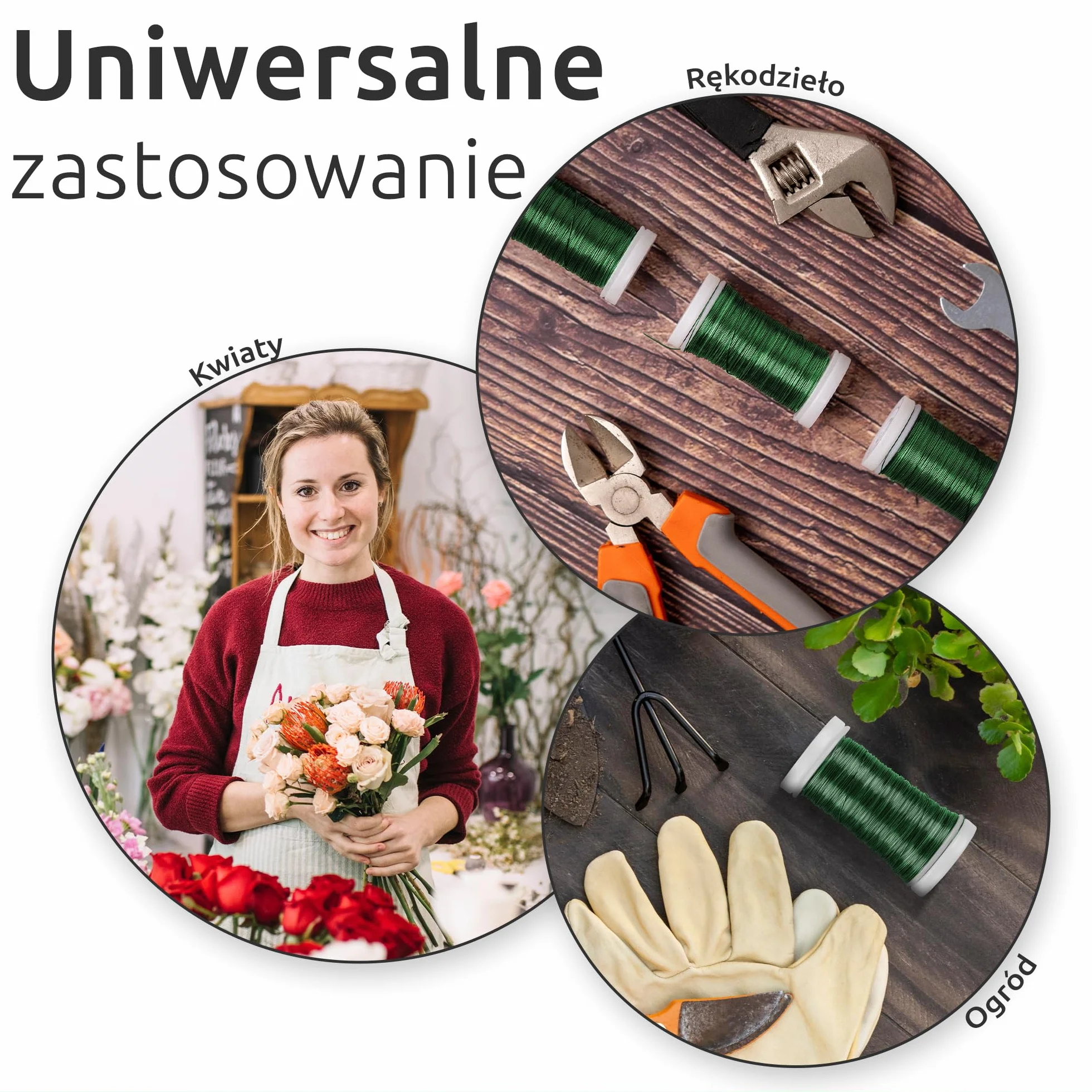 ECENCE 3x Drut mirtowy wyżarzany z żelaza w kolorze Zielony, drut rzemieślniczy do wiązania kwiatów, drut do owijania, drucik florystyczny na rolkę 60m