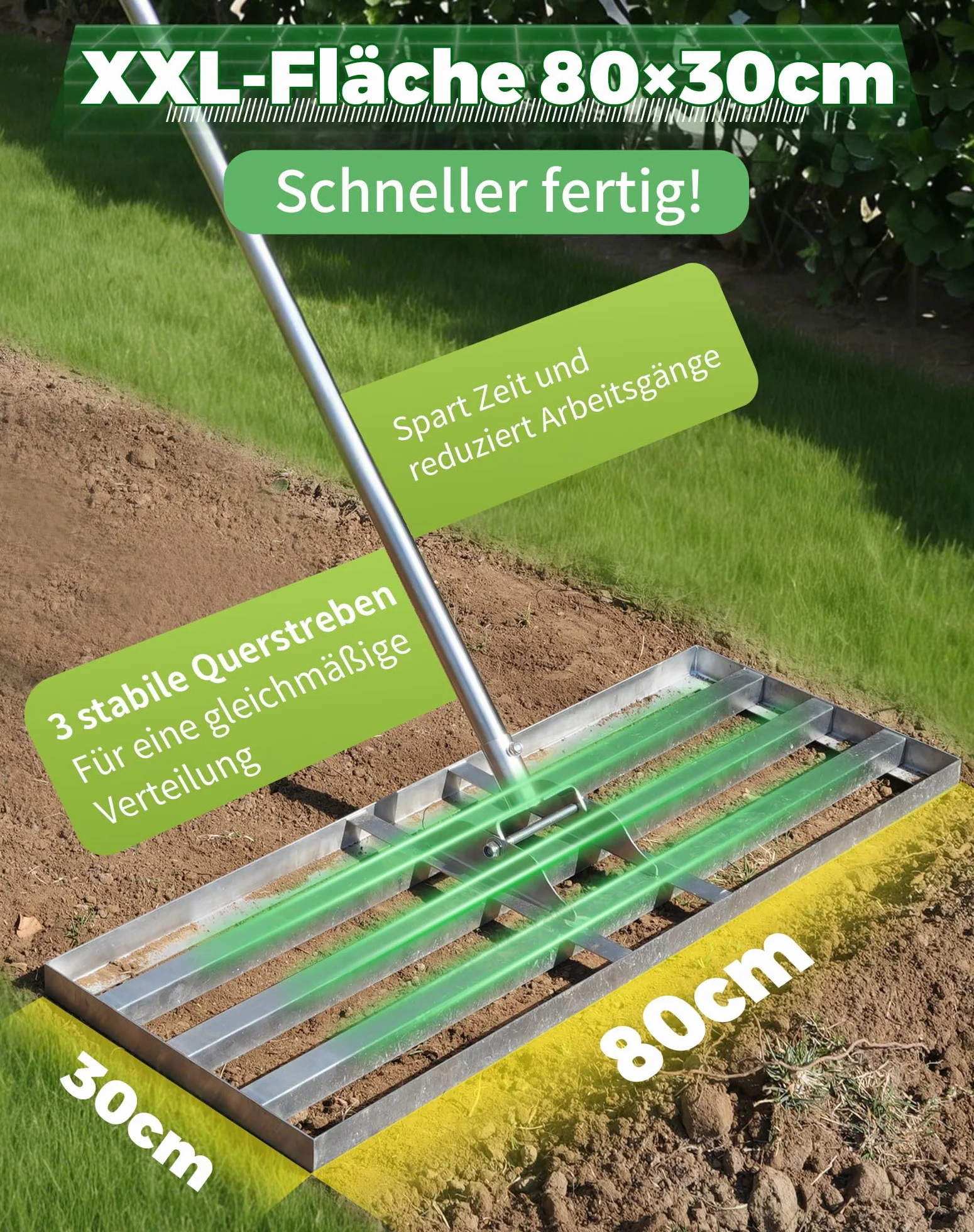 GrabiNivelator do trawnika 80×30 cm regulowany metalowy trzonek 140-215 cm