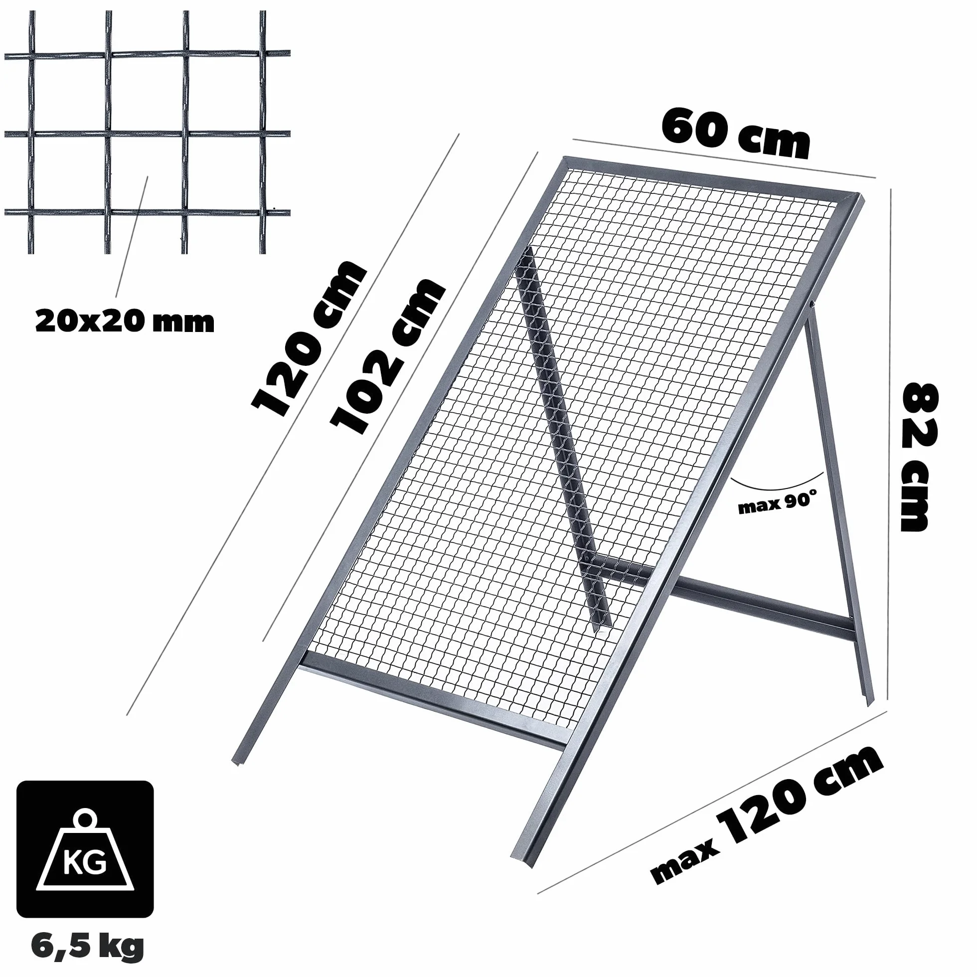 KADAX Sito budowlane oczko 2x2 cm, stalowa siatka odporna na korozję, stabilna konstrukcja, do sprawnego przesiewania piasku, kompostu, ziemi i kamieni