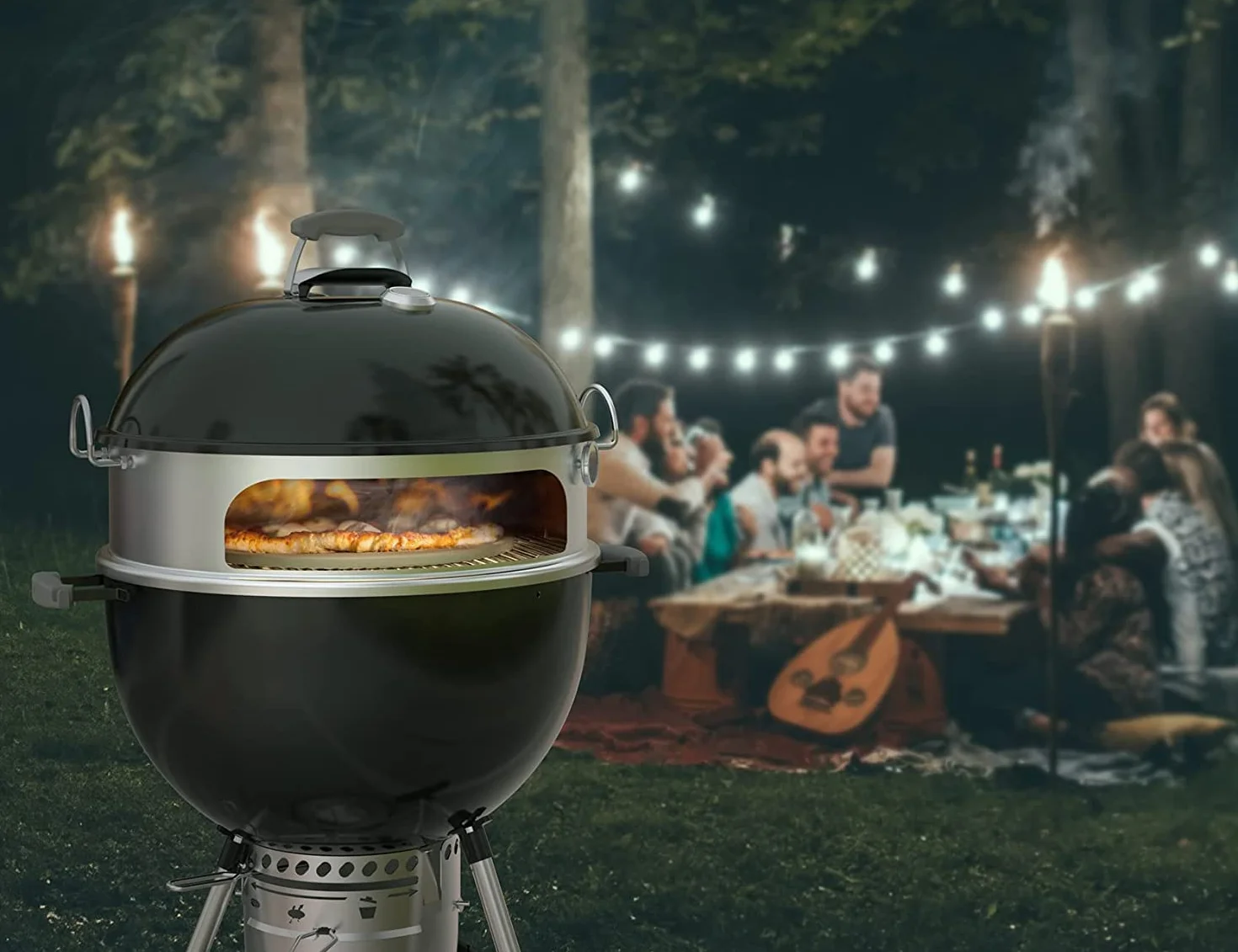 Onlyfire piec do pizzy ze stali nierdzewnej, kompletny zestaw, do grilla kulowego Weber 57 cm i wielu innych modeli, grill do pizzy na węgiel drzewny