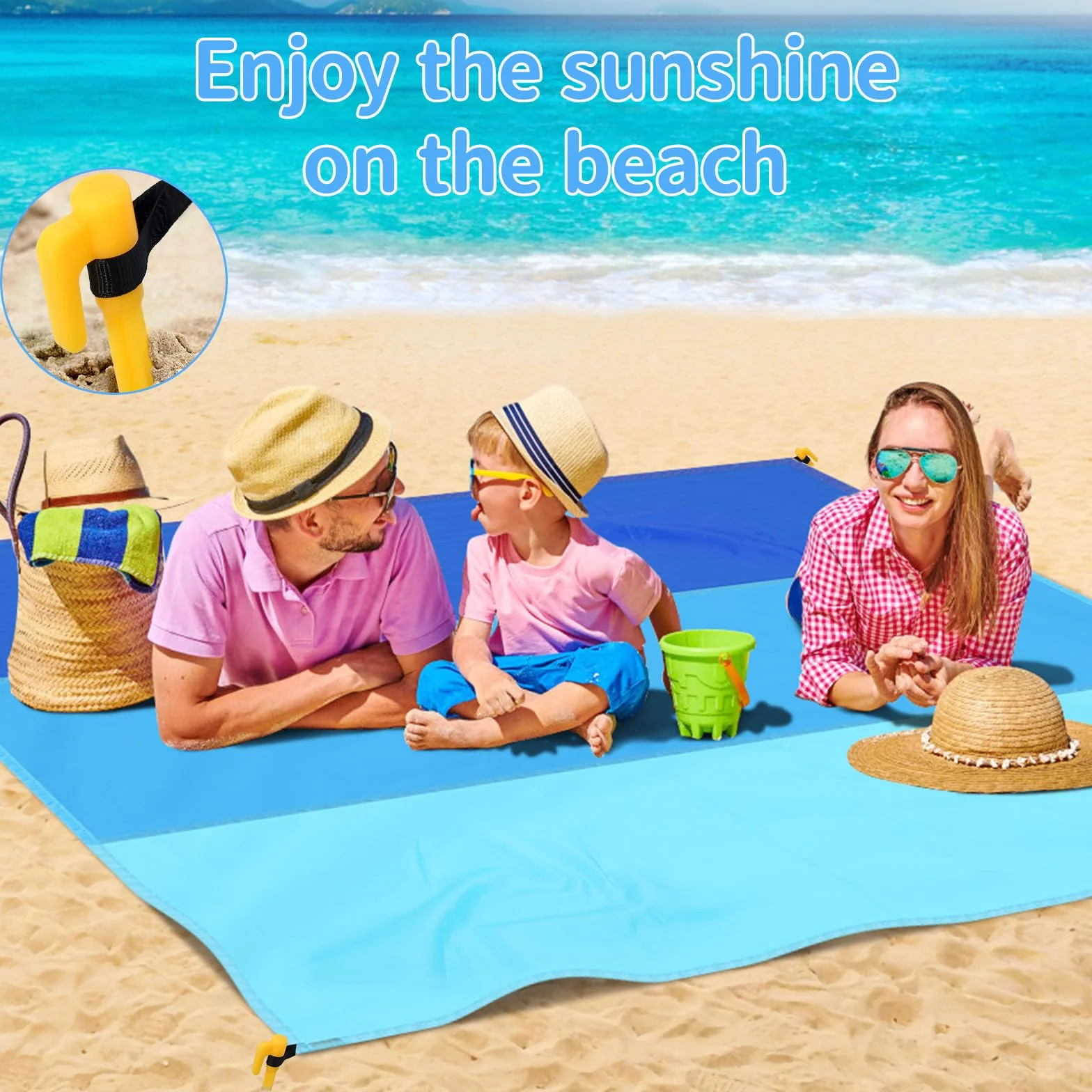 Duży Koc Plażowy Odporny na Piasek 210x200 cm, Składana Mata Plażowa Wodoodporna Wiatroodporna