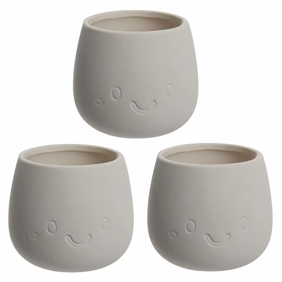 Baker Ross WA155 Ceramiczne doniczki Grass Head – zestaw 3 sztuk, ceramiczne doniczki do dekoracji i uprawy roślin