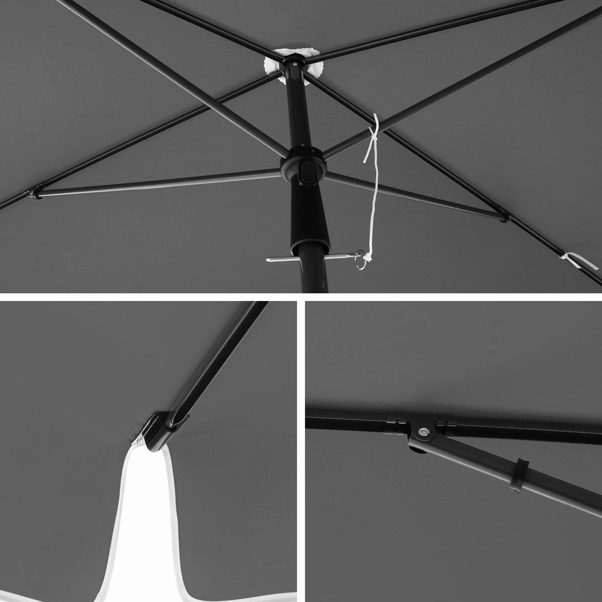 SONGMICS Parasol przeciwsłoneczny, prostokątny, 200 x 125 cm, ochrona przed promieniowaniem UV do UPF 50+, torba, z powłoką PA, do ogrodu, na taras, balkon, bez stojaka, szary GPU25GY