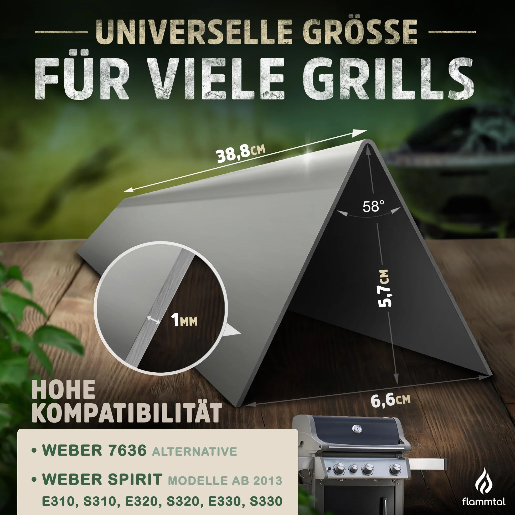 Flammtal Płyty aromatyczne FLAVE 5 sztuk do Weber Spirit 310/320/330 ze stali nierdzewnej