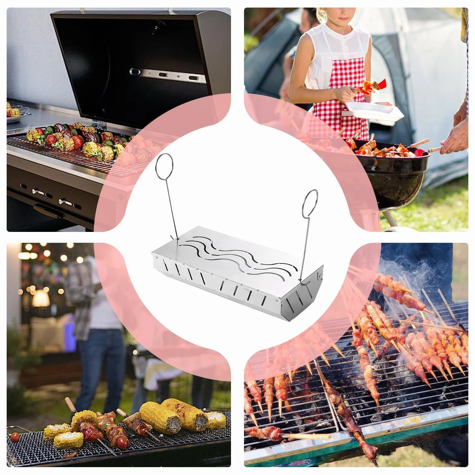Puszka wędzarnicza stal nierdzewna drewniana skrzynka z chipami akcesoria do grill Vented Lid Design 24,5 x 11,7