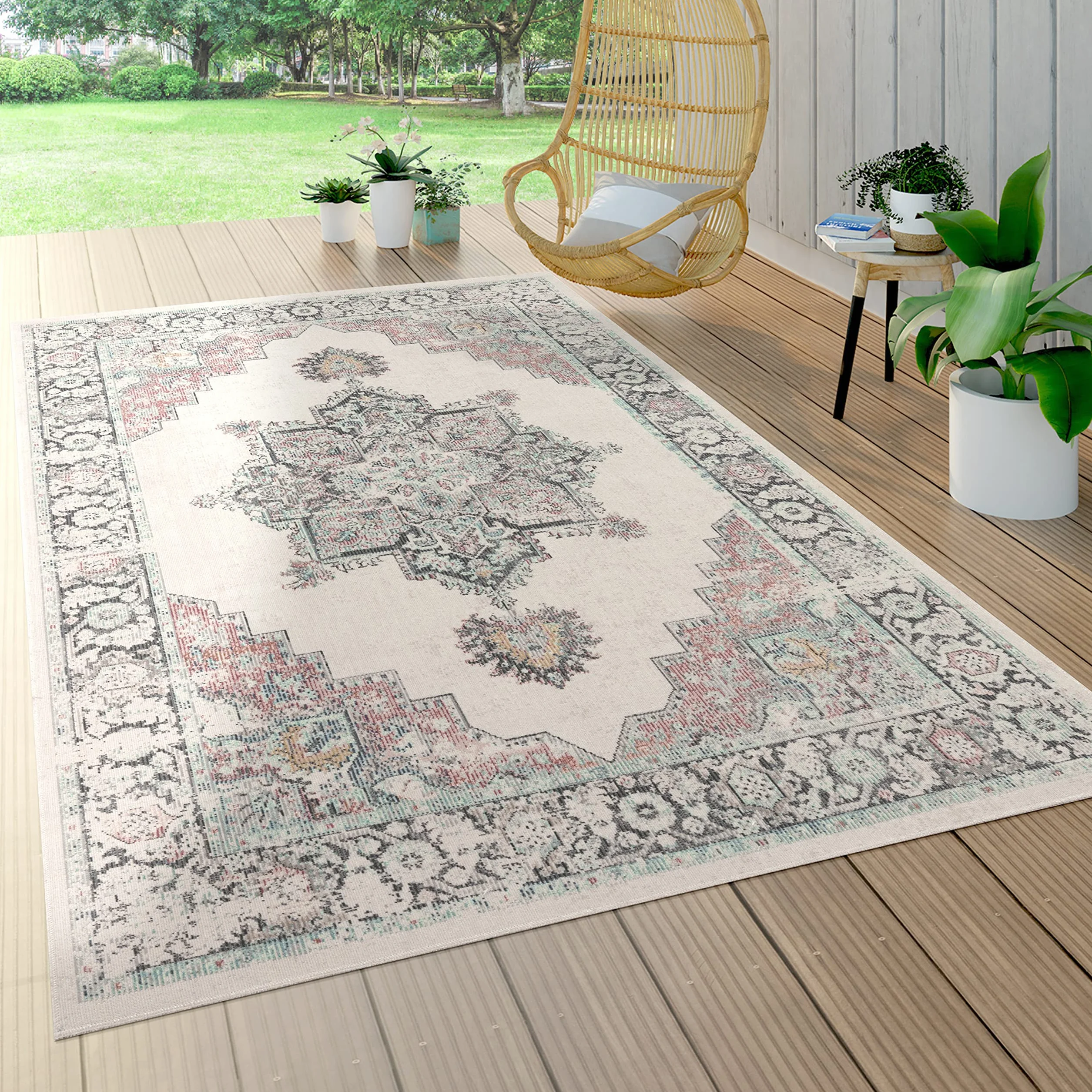Paco Home Dywan Do Wewn±trz i Na Zewn±trz Na Balkon I Taras Z Krótkim W³osiem Orient Be¿, Rozmiar:80x150 cm