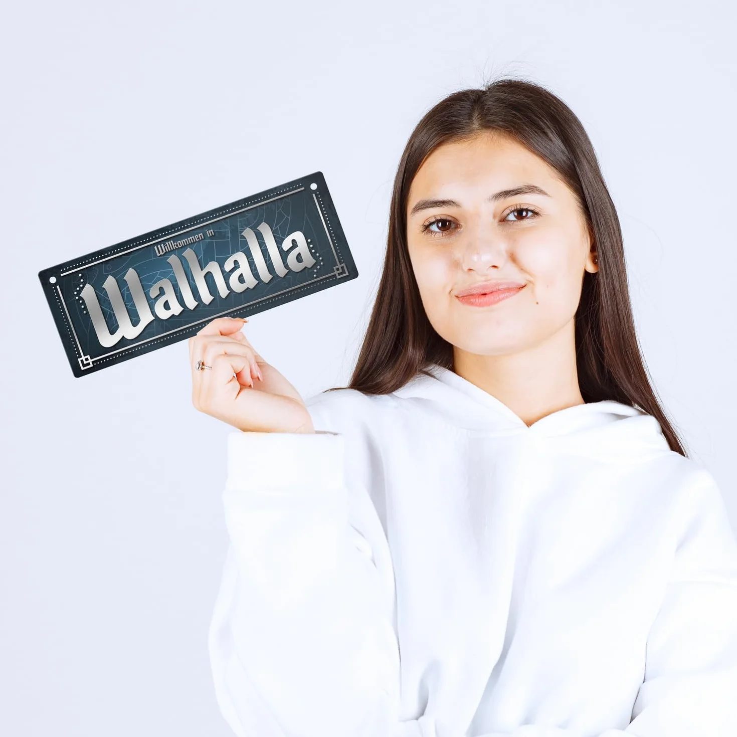 trendaffe - Witamy w Walhalla metalowa tabliczka XL z motywem wikingów w stylu skandynawskim