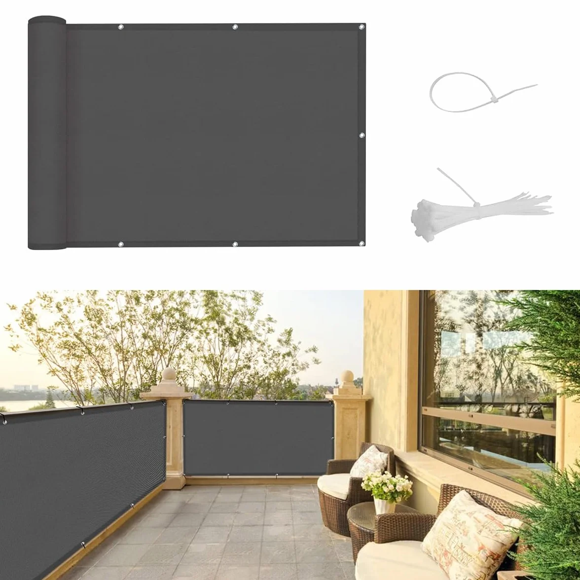 POFET Balcony Privacy Screen, 0,9 x 3 m, osłona balcony, odporny na warunki atmosferyczne, prywatności do ogrodu lub ochrony balkonu, ochrona przed wiatrem i promieniowaniem UV (czarny)