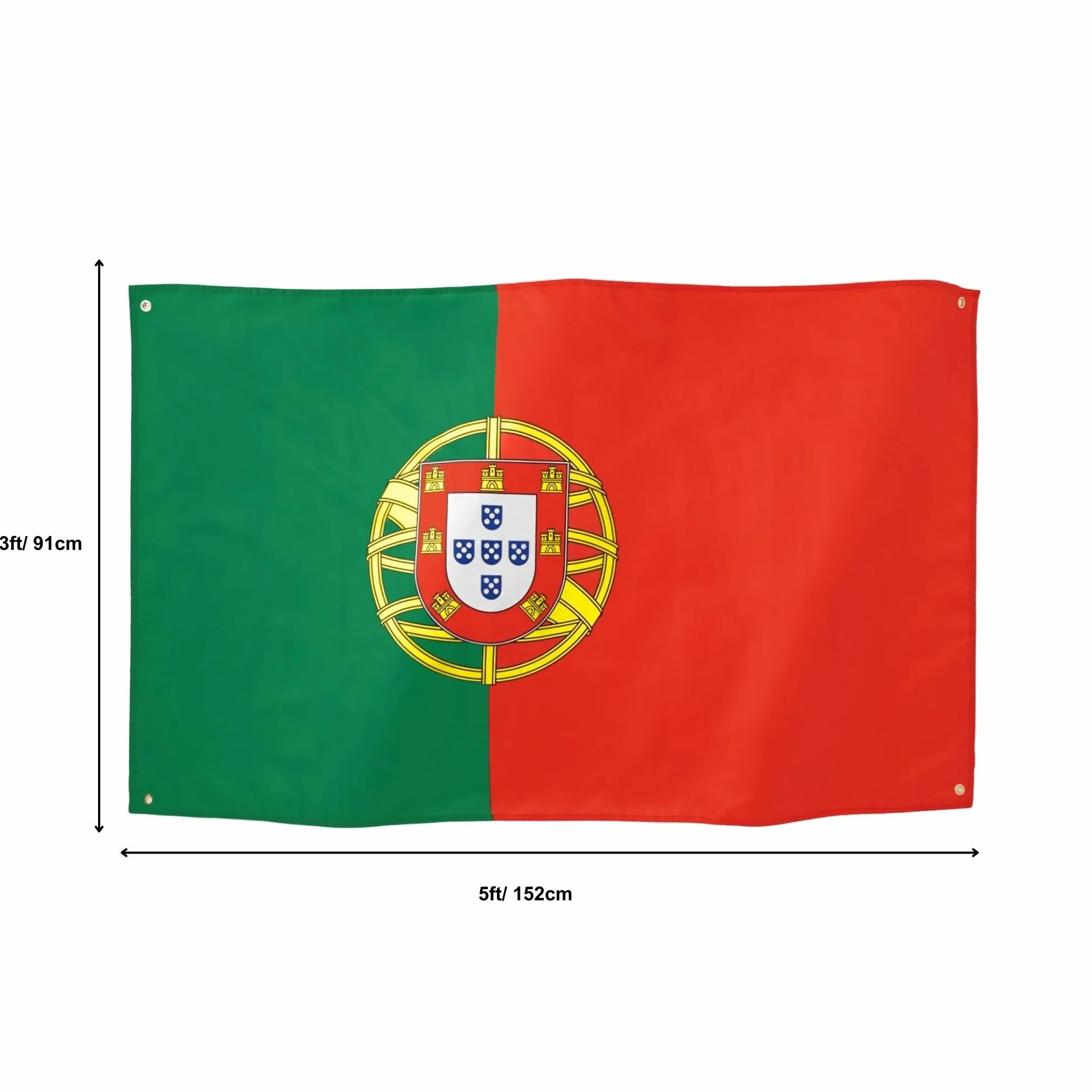 Runesol Portugalia Flaga narodowa 3x5, 91x152cm, Bandeira de Portugal 4 przelotki, mosiężne oczko w każdym rogu, portugalski baner, flaga piłkarska, flagi premium, wodoodporne wewnątrz, na zewnątrz