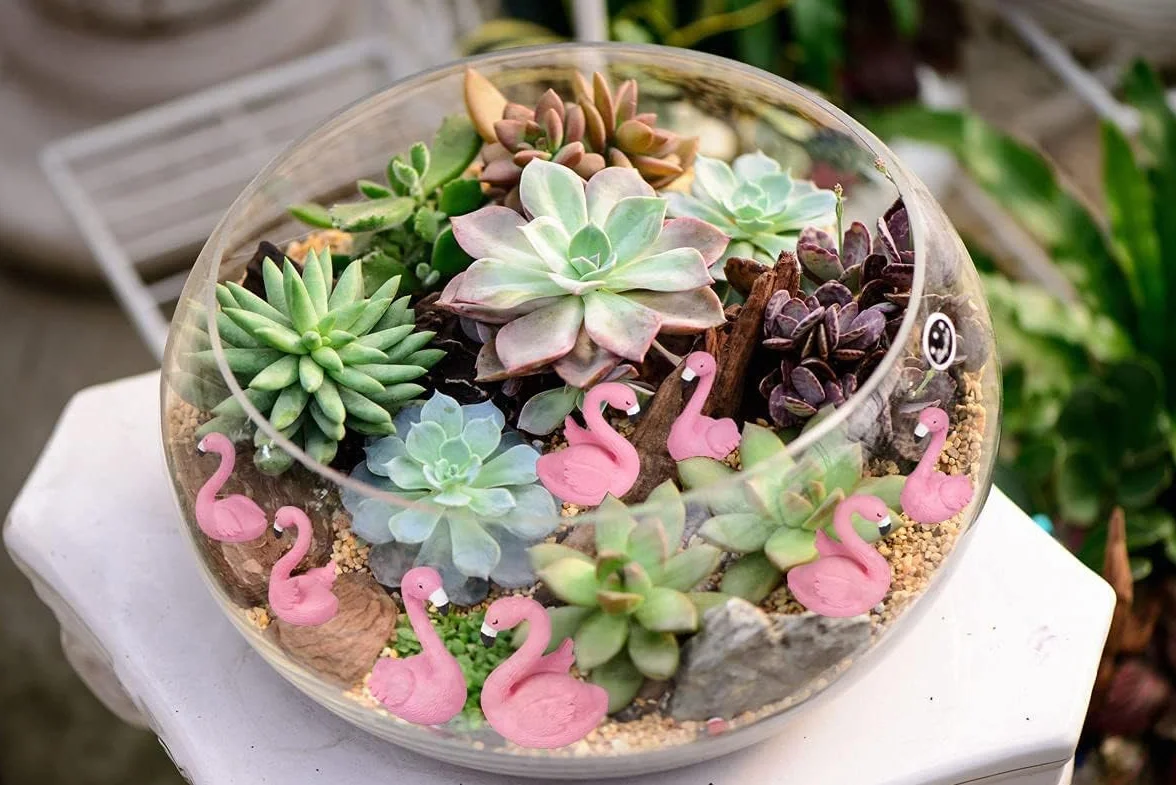 10 sztuk mini dekoracyjnych figurek ogrodowych, flaminga, zestaw z mikrokrajobrazu, ornament z żywicy, dekoracyjna miniaturka, domowa impreza, ciasto, sukulenty, ogród, krajobraz mchu