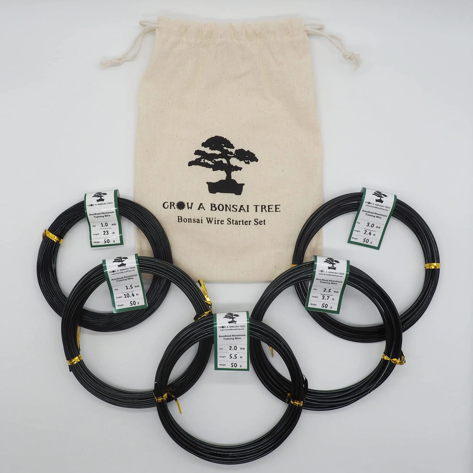 Grow A Bonsai drzewo anodowane aluminium bonsai drut treningowy 5-częściowy zestaw startowy - 1,0 mm, 1,5 mm, 2,0 mm, 2,5 mm, 3,0 mm (łącznie 147 stóp) (5 rozmiarów, czarny)