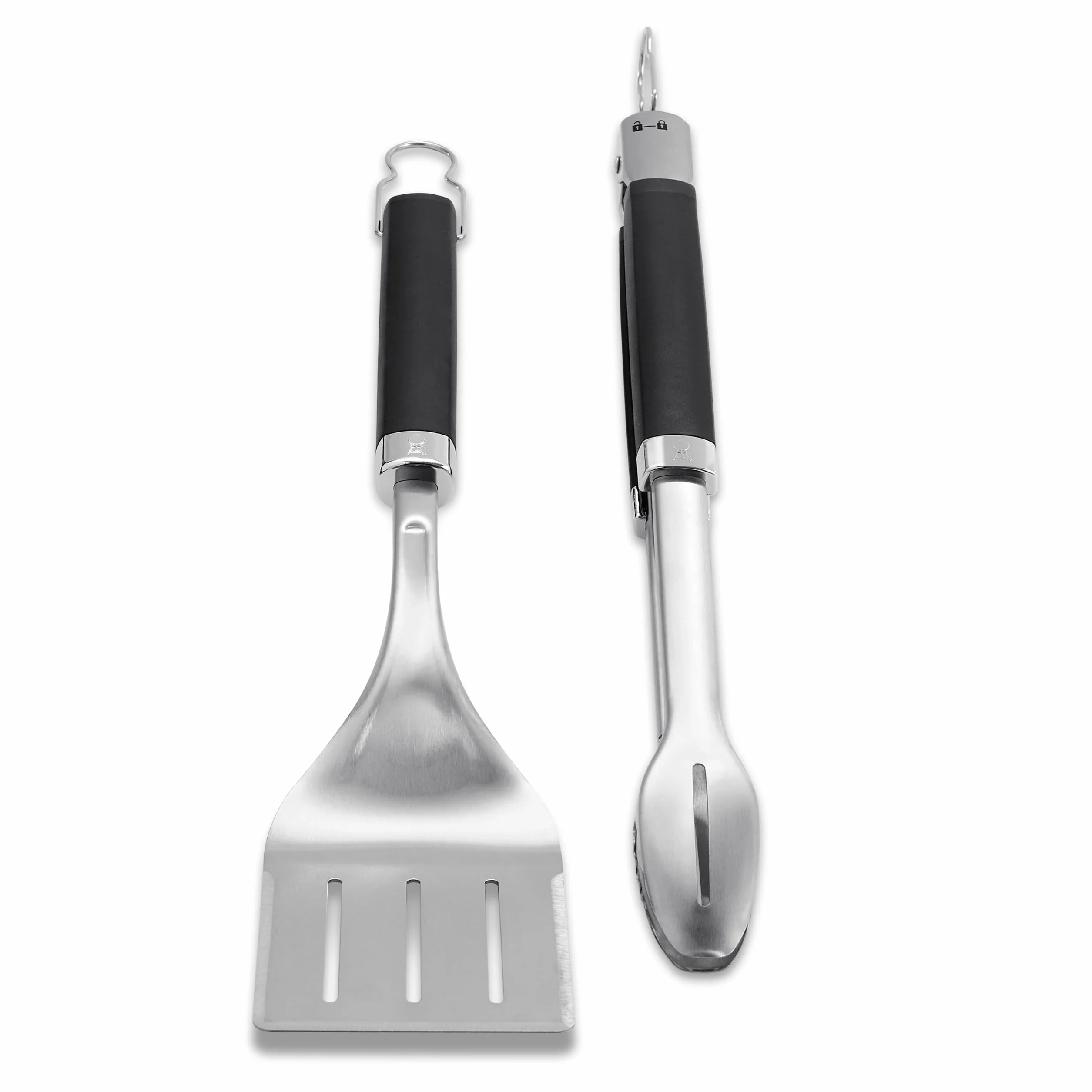 Weber Premium Zestaw Narzędzi do Grillowania - Duży, 2-częściowy, wykonany ze Stali Nierdzewnej, składający się z Szczypiec do Grilla i Łopatki (każda 46cm), z Praktycznymi Uchwytami - Srebrny (6763)