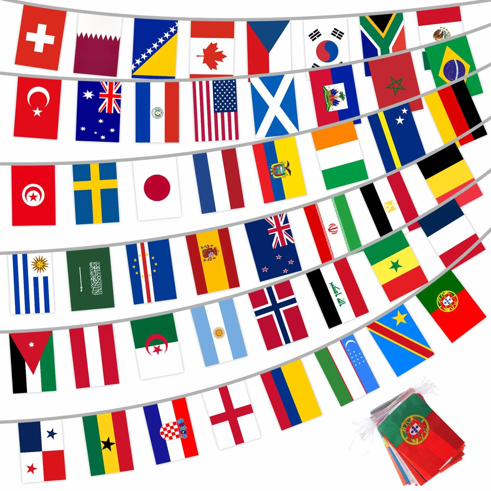 Girlanda flag MŚ 2026 48 krajów 28x20 cm 20 m dekoracja klub ogródek piwny