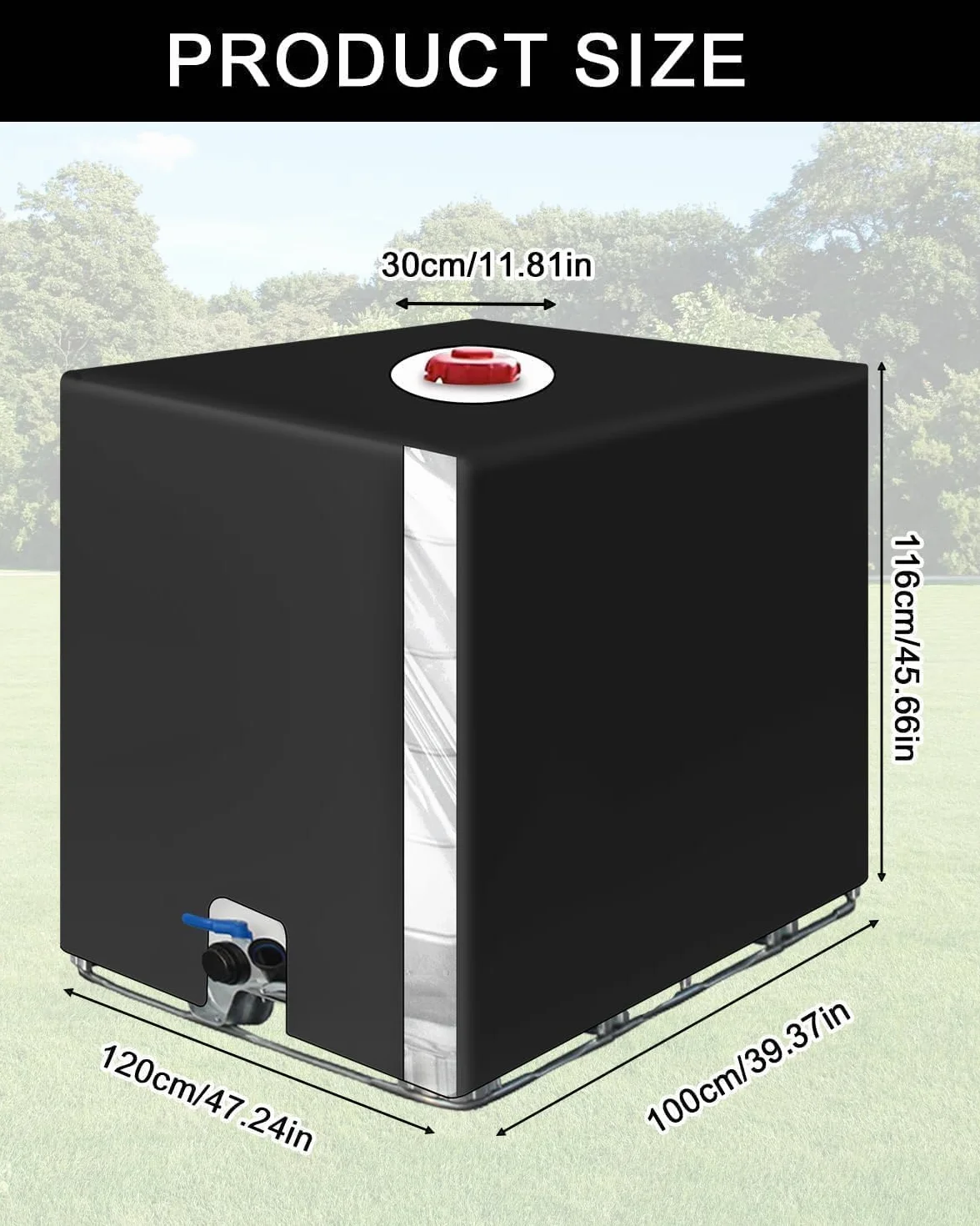 Pokrowiec na zbiornik IBC 1000L, akcesoria do kontenerów IBC, plandeka na zbiornik wody z przezroczystą folią, anty-UV ochronny pokrowiec na zbiornik wody deszczowej, czarny