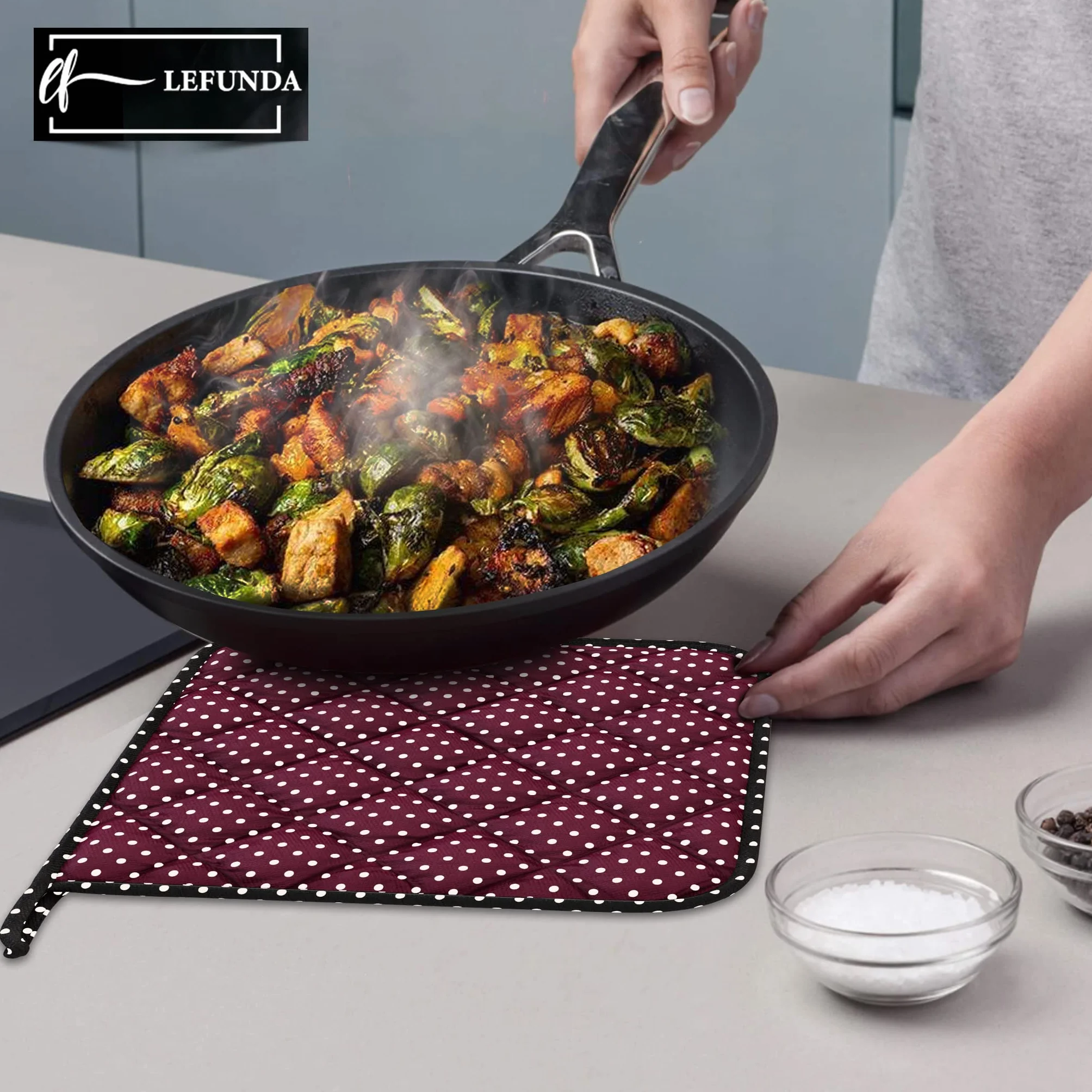 LEFUNDA® Rękawice kuchenne, zestaw 4 szt., odporne na wysokie temperatury, rękawice do garnków, bawełna, rękawice do grilla, do piekarnika, gotowania, grillowania, gotowania, pieczenia, pieczenia