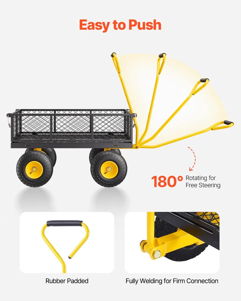 VEVOR Wózek ogrodowy transportowy 227 kg Wózek na przyczepę stalową 4 koła, kosz z siatki żelaznej 86 x 46 x 20 cm, zdejmowane boki, możliwość przekształcenia w tacę opony, 25,4 cm, do ogrodnictwa,