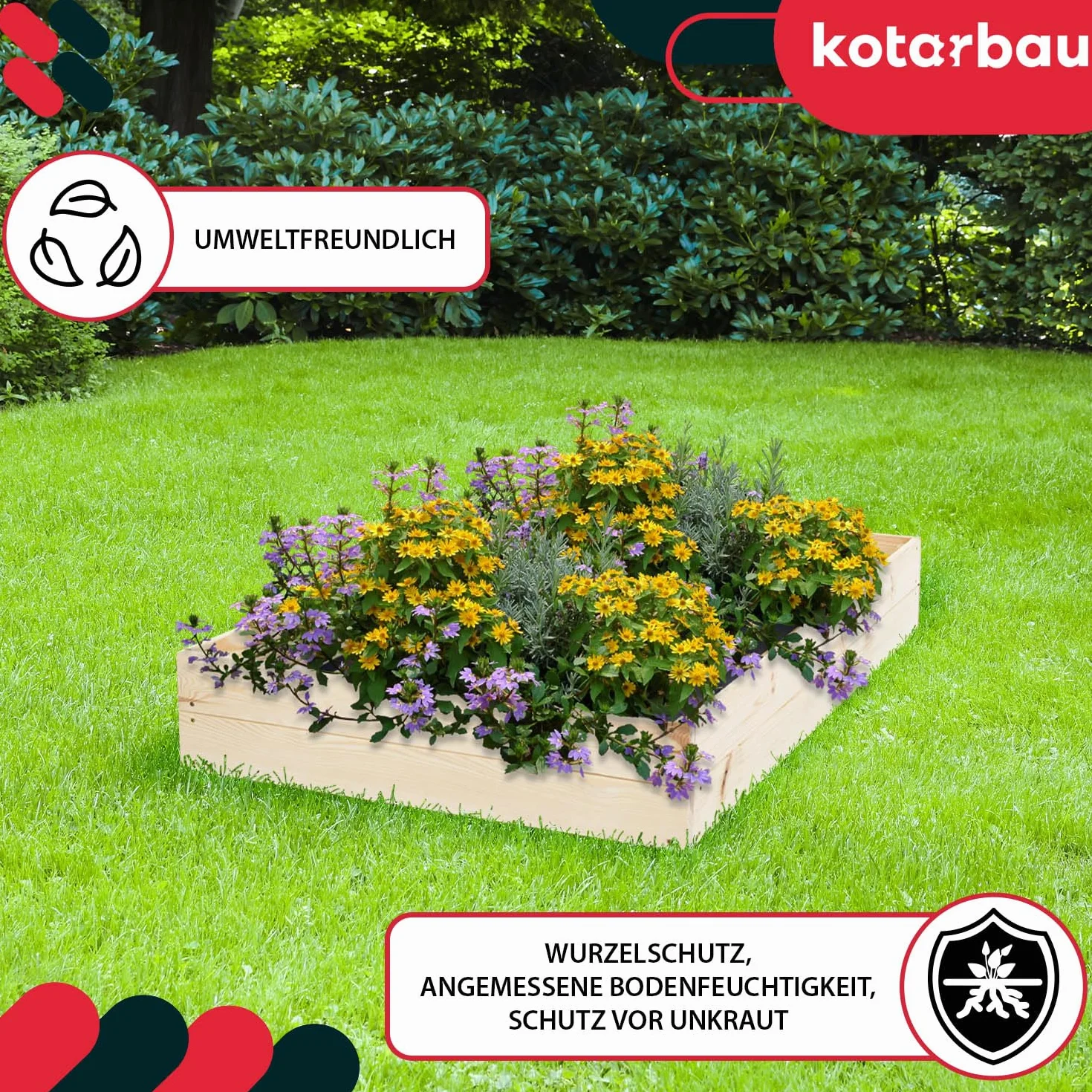 KOTARBAU® Skrzynka Drewniana na Warzywa - 140 X 80 X 18 CM - Warzywniak z Agrowłókniną - Skrzynia Uprawowa - Rękawiczki Pazurki