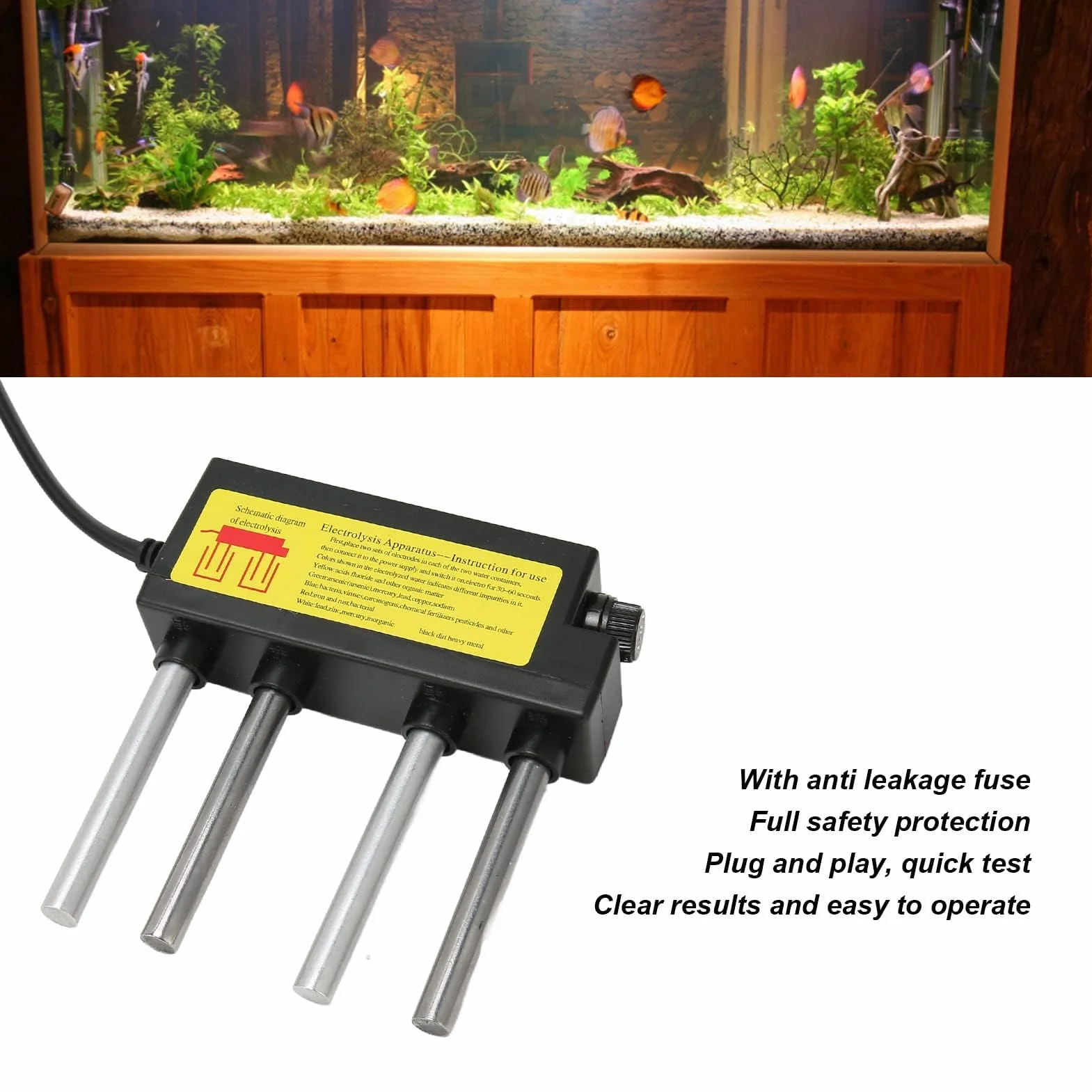 Ejoyous elektrolizator wodny, test elektrolizy z bezpiecznikiem szczelnym, 4 metalowe pręty testowe, cyfrowy tester wody (wtyczka UE)