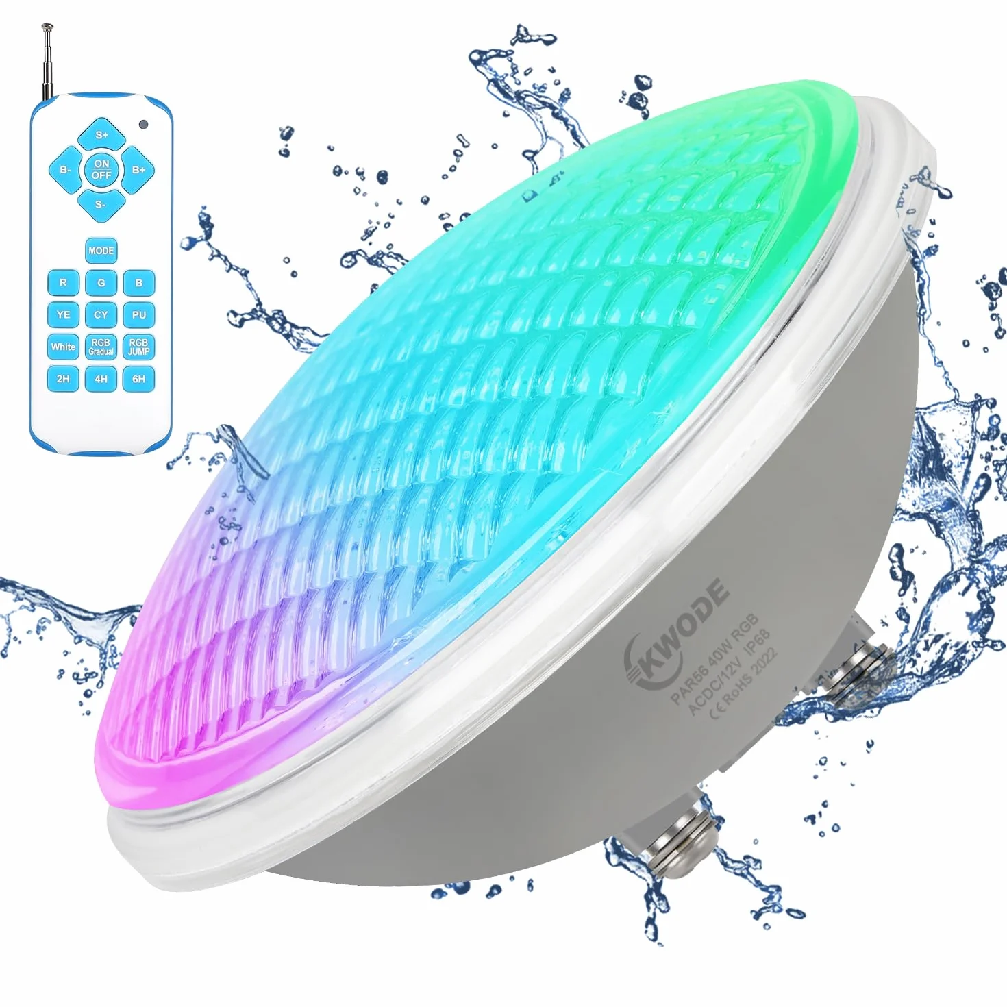 PAR56 oświetlenie basenowe LED 40W RGB IP68 z pilotem 12V AC/DC