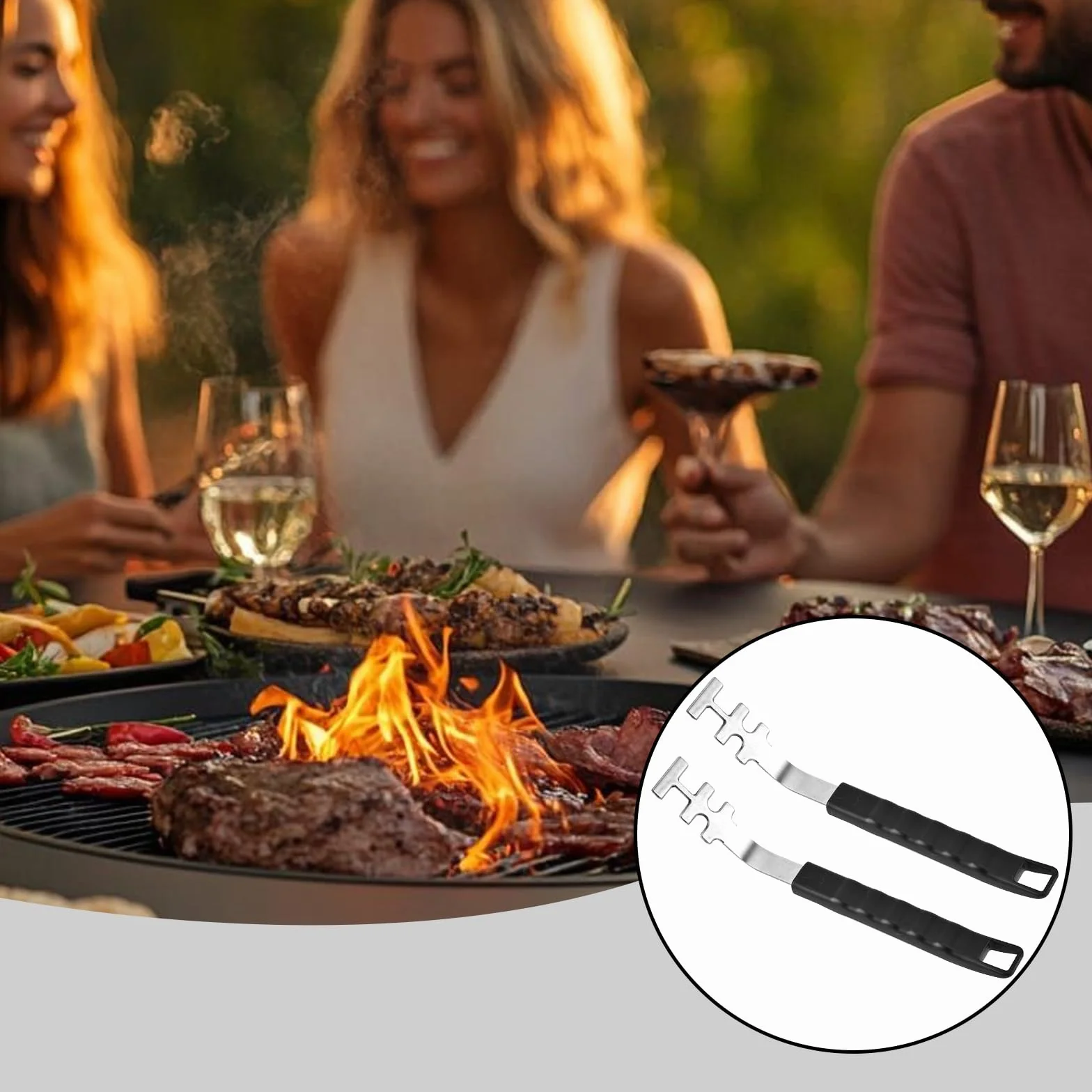 2 Sztuk Wielofunkcyjne Narzędzia Grillowania Grill Stali Nierdzewnej Odporna Ciepło Ochrona Uchwytu Poślizgowego Akcesoria Grillowania Uniwersalne Grill Stali Nierdzewnej Domowe Przyjęcia