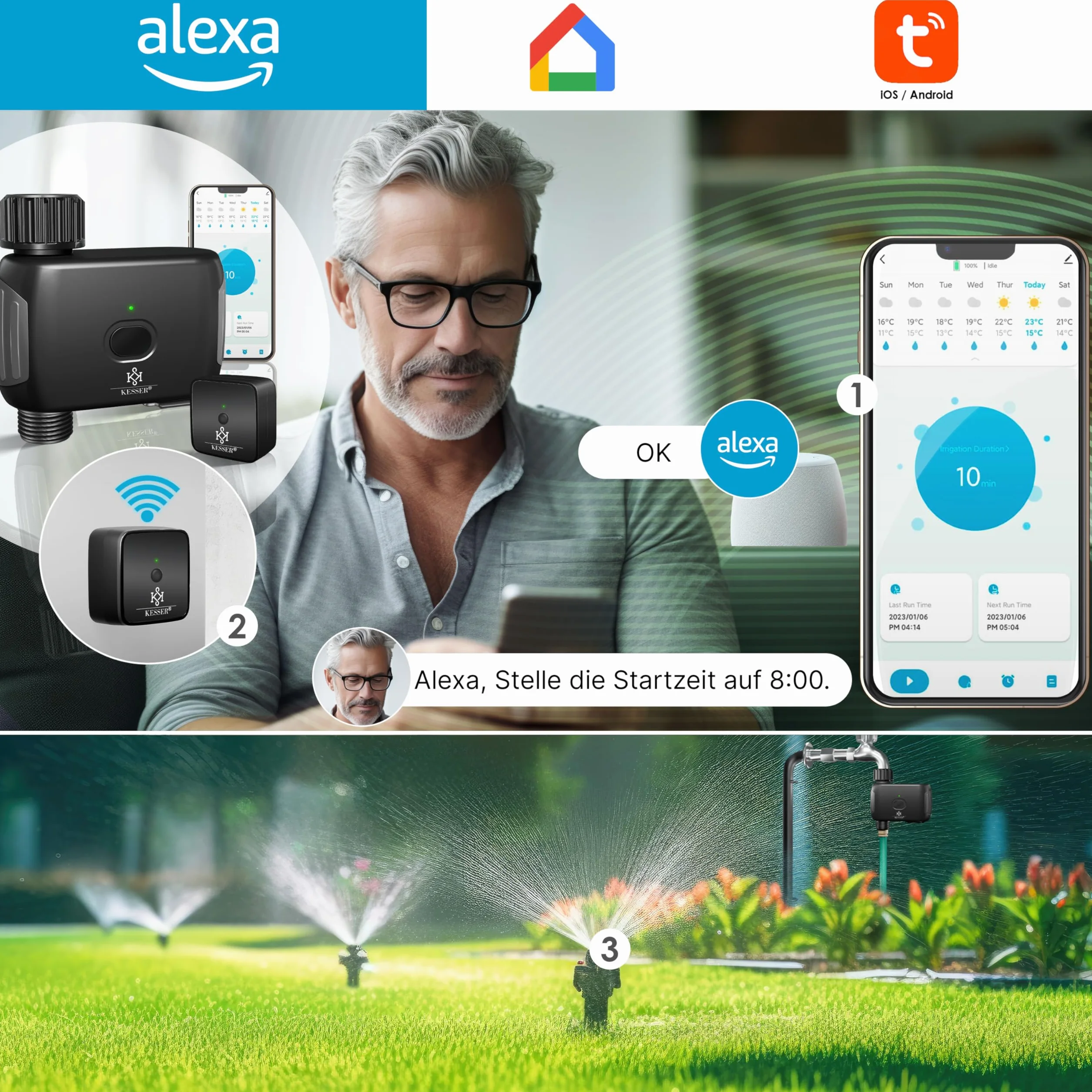 KESSER Sterownik nawadniania Wi-Fi z timerem, automatyczny, czarny