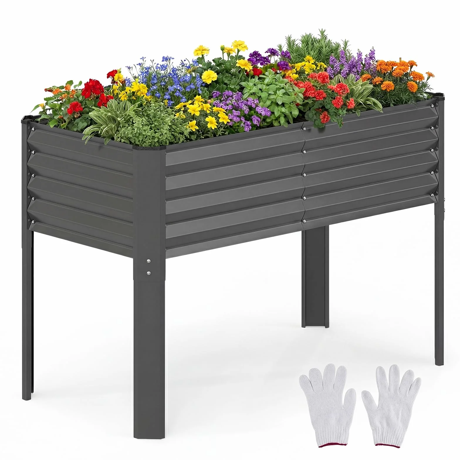 COSTWAY Podwyższona grządka ogrodowa, metalowa, podwyższona grządka ogrodowa do 50 kg, donica na rośliny z systemem odpływowym, na warzywa, owoce, kwiaty, zioła, na balkon, do ogrodu, na taras, 118 x