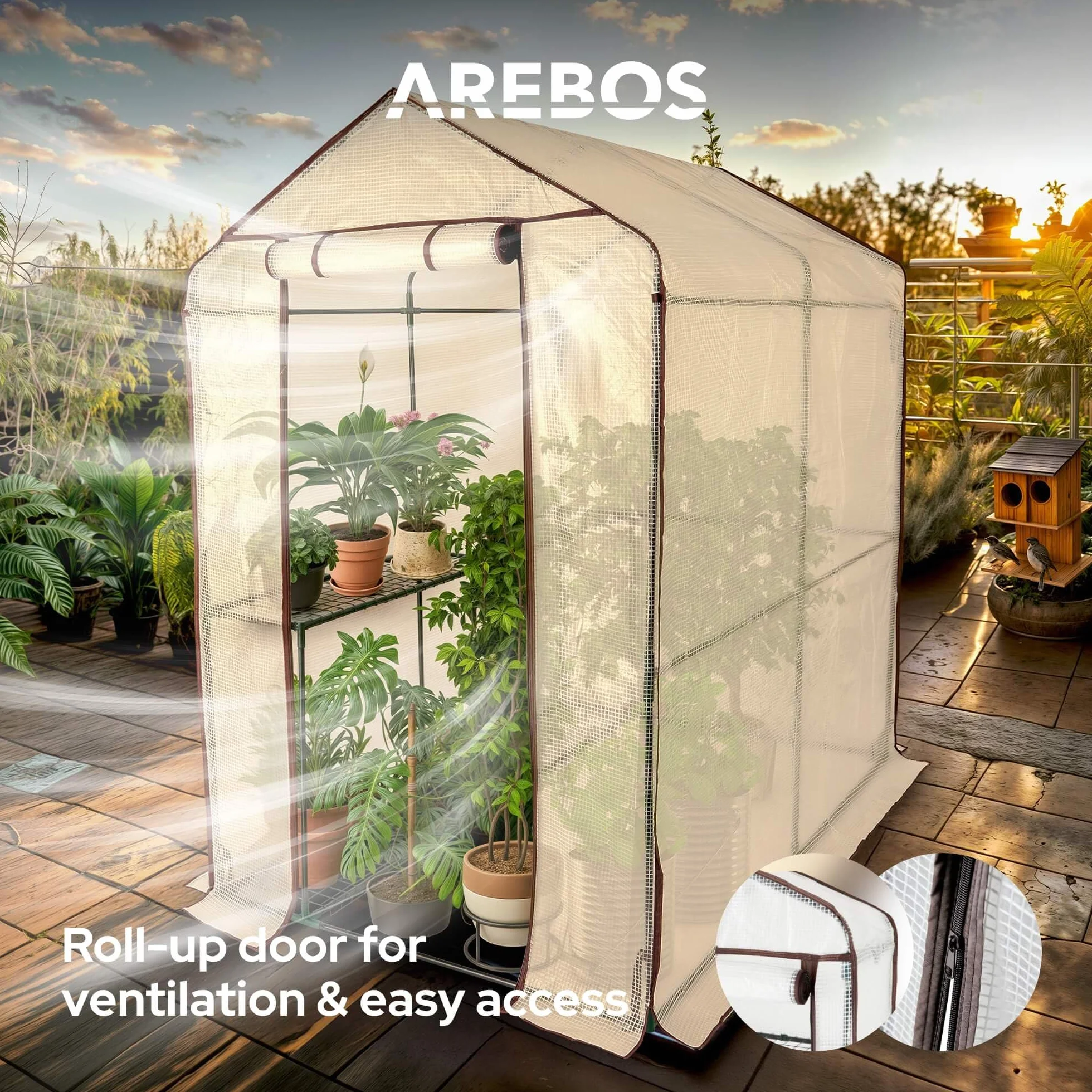 Arebos Premium szklarnia foliowa 120 x 186 x 190 cm z półkami do ogrodu