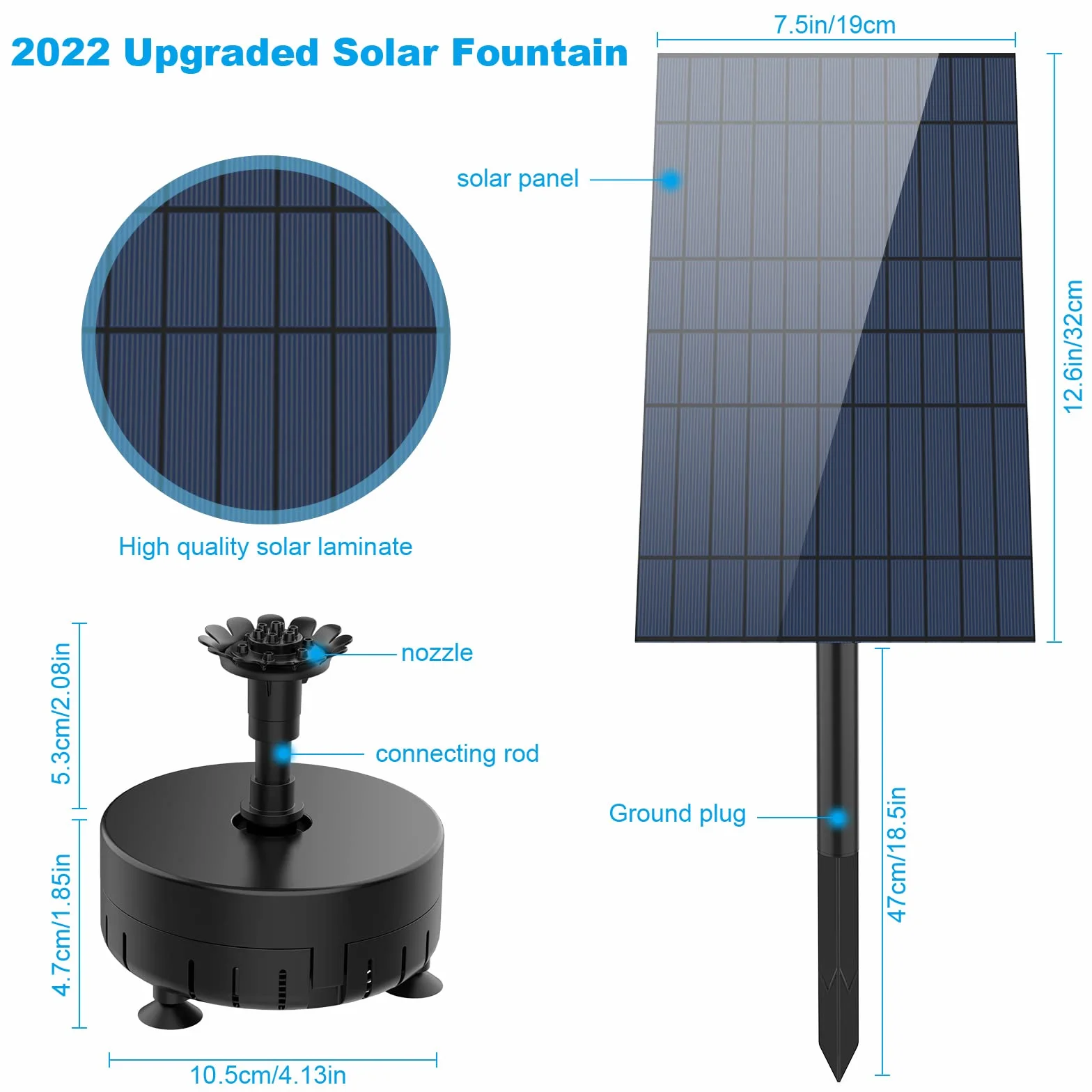 AISITIN Fontanna solarna 10 W, do samodzielnego użytku zewnętrzna fontanna solarna z 12 dyszami, fontanna solarna do basenu, kąpieli dla ptaków, małych stawów, dekoracja basenu