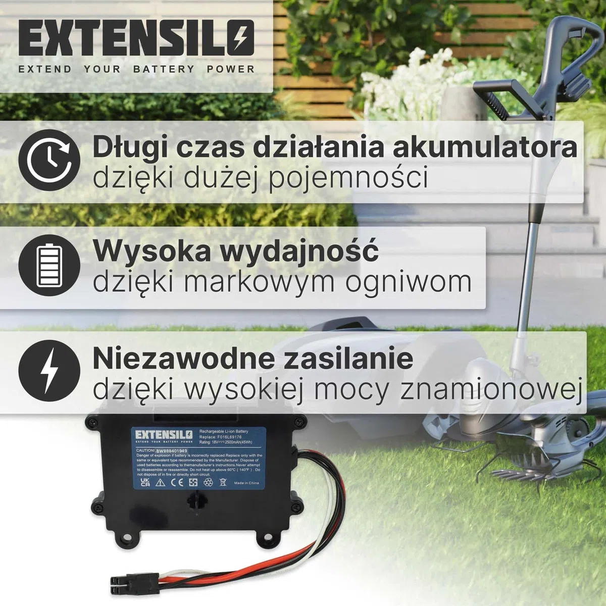 Akumulator kompatybilny z kosiarką Bosch Indego 350, M 700, 400 (2500 mAh 18 V litowo-jonowy)