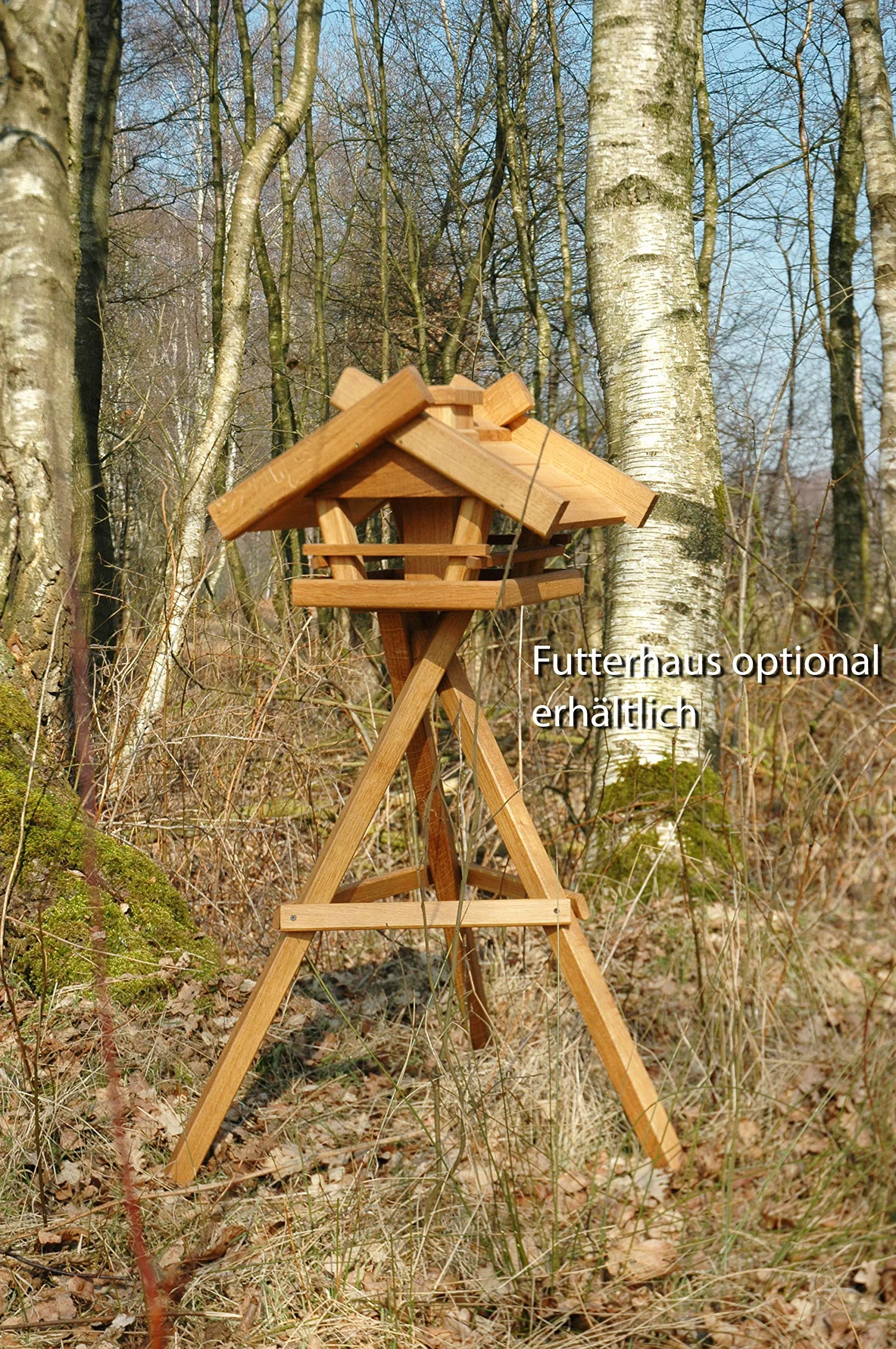 dobar Stojak na karmnik dla ptaków – green label 46300e – stojak na karmniki dla ptaków z olejowanego drewna dębowego – stojak na karmnik na trójnogach lazurowany – 60 x 60 x 90 cm – naturalny