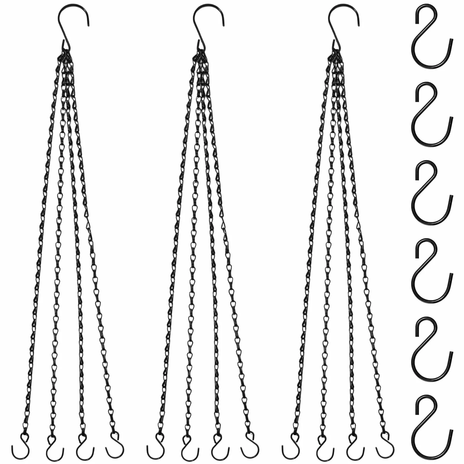 SPEEDWOX 3-pak wiszących koszy łańcuchów 61 cm, 4 przewody, wiszące łańcuchy z haczykami S, wieszak na doniczki na kwiaty, wymienne wieszaki na rośliny, karmniki dla ptaków, latarnie, lampy i ozdoby