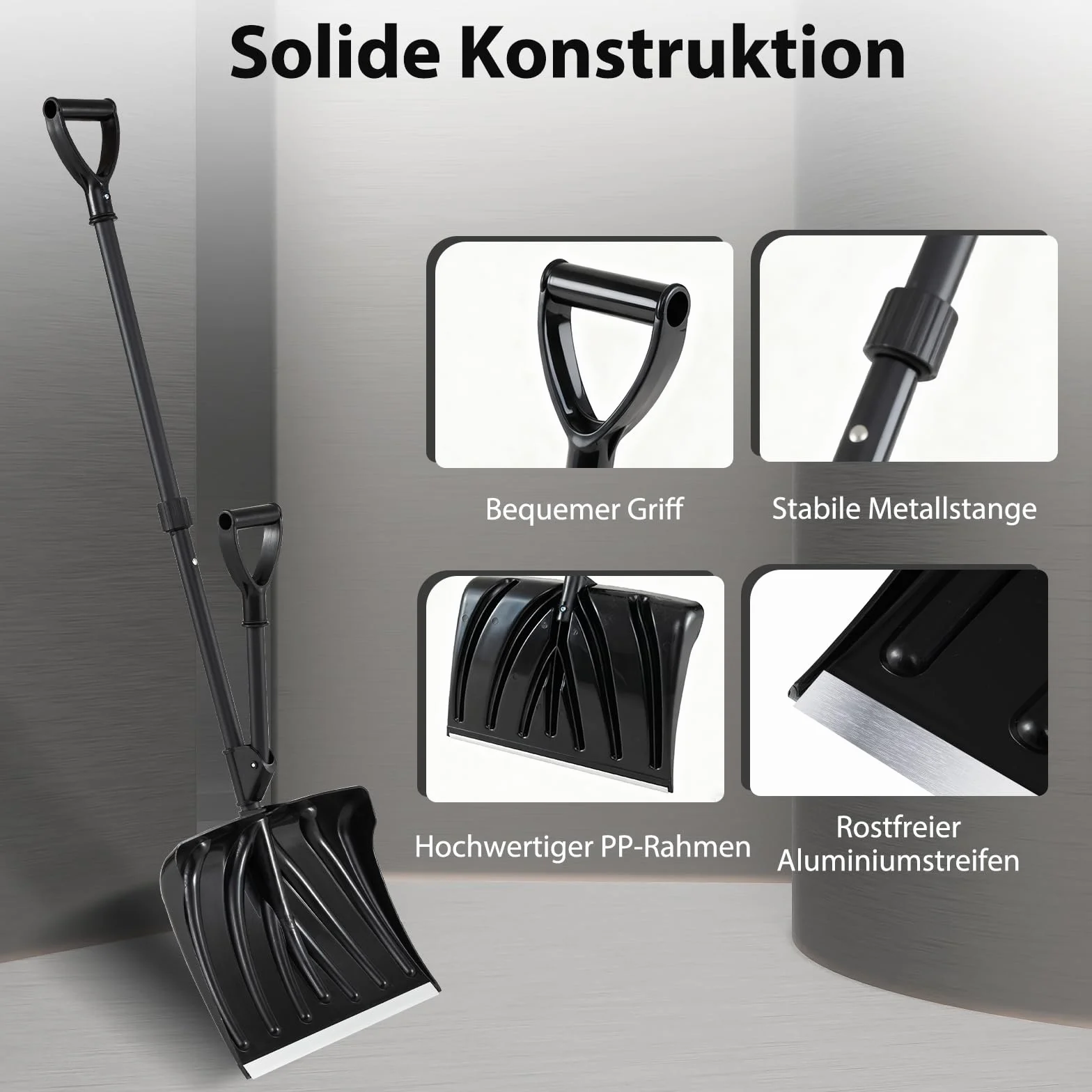 GOPLUS Łopata do śniegu 405 mm 135 cm aluminiowa listwa ochronna uchwyt D-Grip
