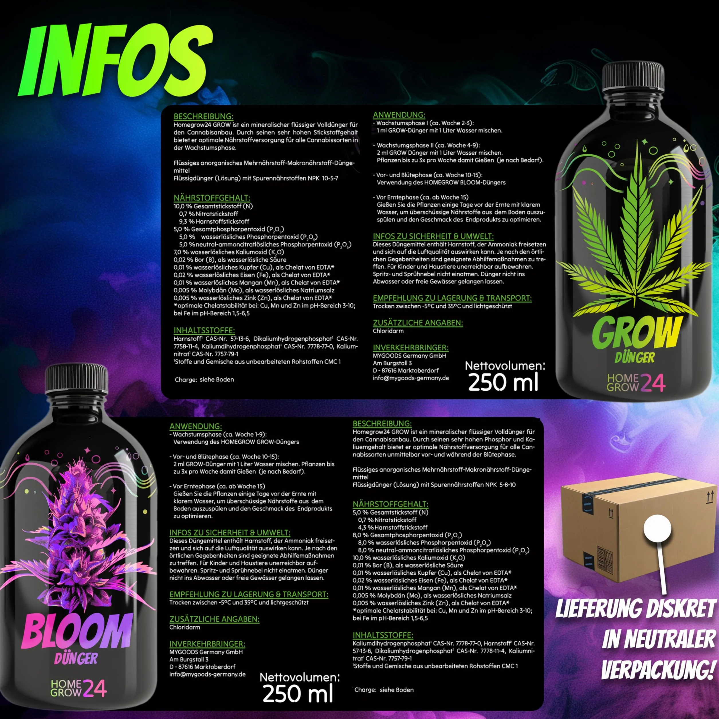 Homegrow24 Mleko konopne Duo Grow & Bloom Zestaw startowy 2x250 ml do uprawy roślin konopi