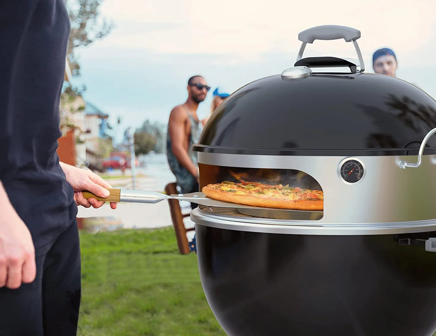 Onlyfire piec do pizzy ze stali nierdzewnej, kompletny zestaw, do grilla kulowego Weber 57 cm i wielu innych modeli, grill do pizzy na węgiel drzewny