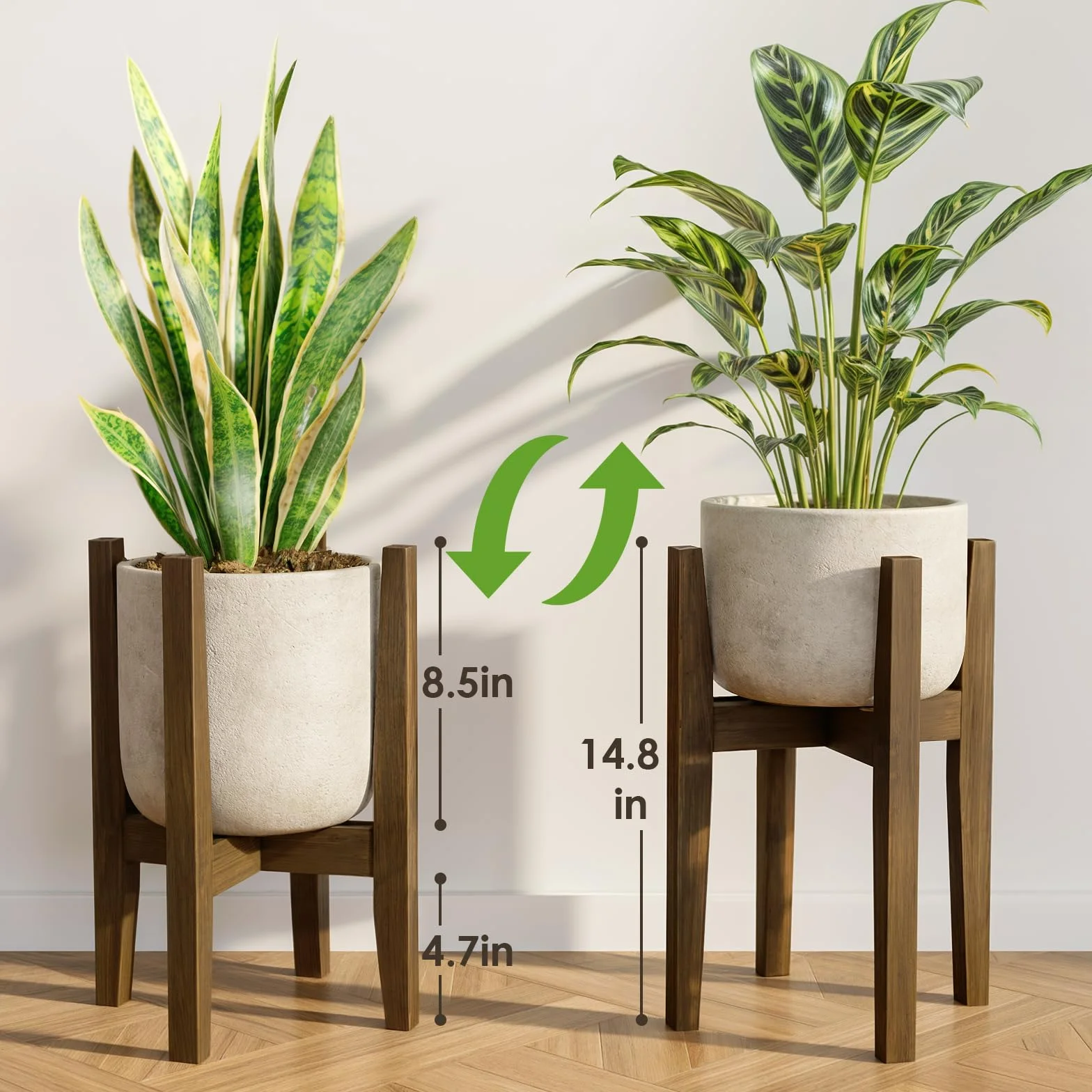 Bamworld Regulowany stojak na rośliny wewnątrz, bambusowy stojaki na kwiaty, nowoczesny stojak na doniczki z połowy wieku, pasuje do doniczek od 18 cm do 30 cm(doniczka i roślina nie są dołączone)