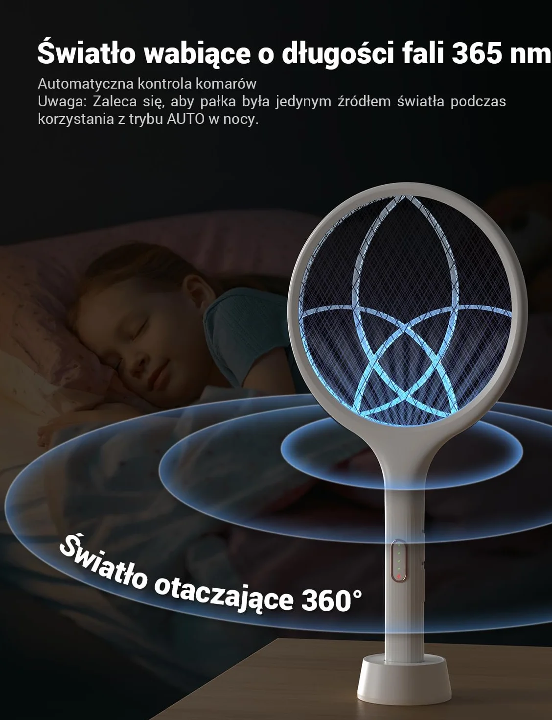 YISSVIC Elektryczna łapka na komary Extra Strong 4000 V 2 w 1 USB C z akumulatorem Akumulatorowa ze stabilną podstawą pułapką na światło UV Przeciw komarom Muchom Biały