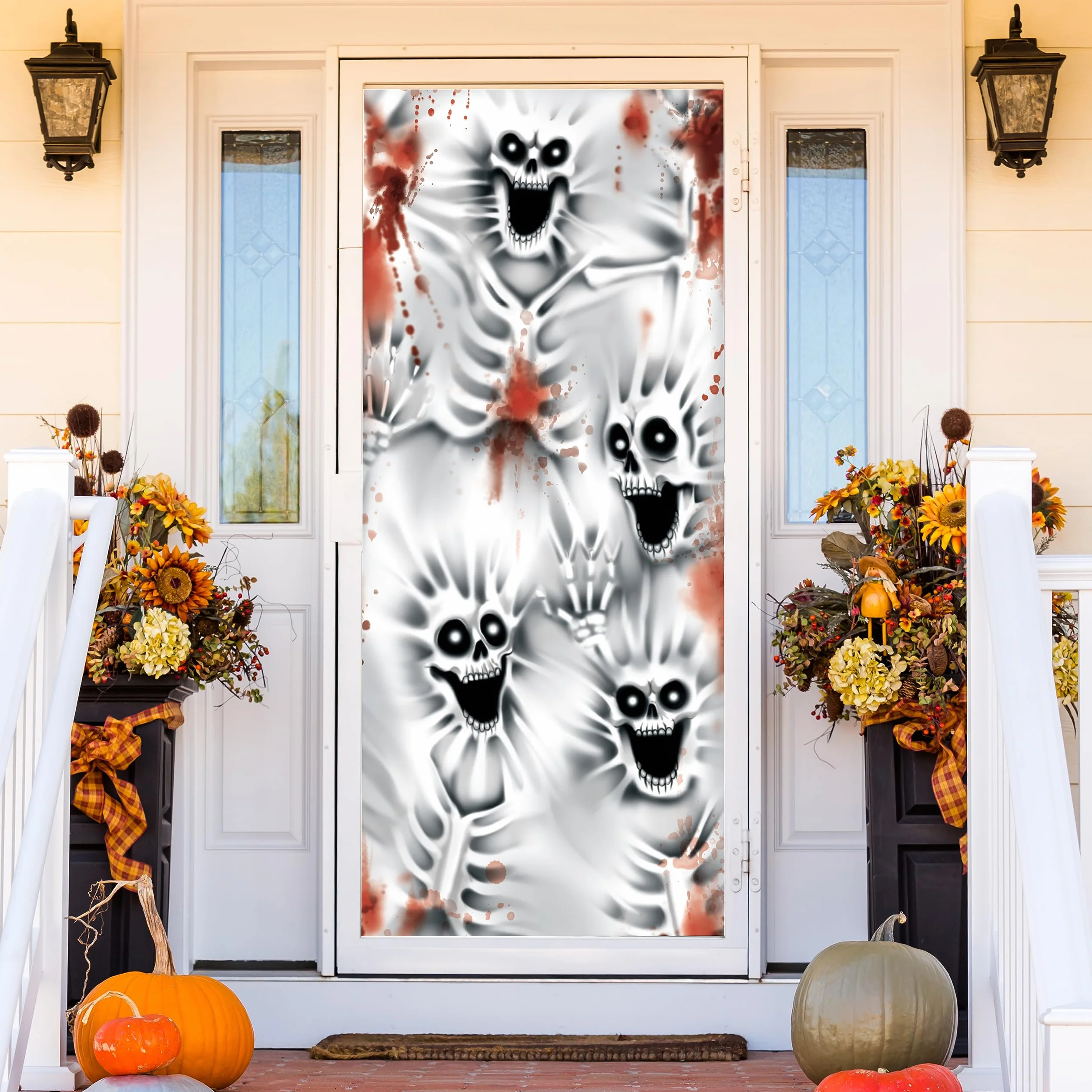JOYIN Straszna osłona na drzwi szkielet 3D, 76,2 x 182,9 cm, szkielet na Halloween, dekoracja ścienna i wewnętrzna