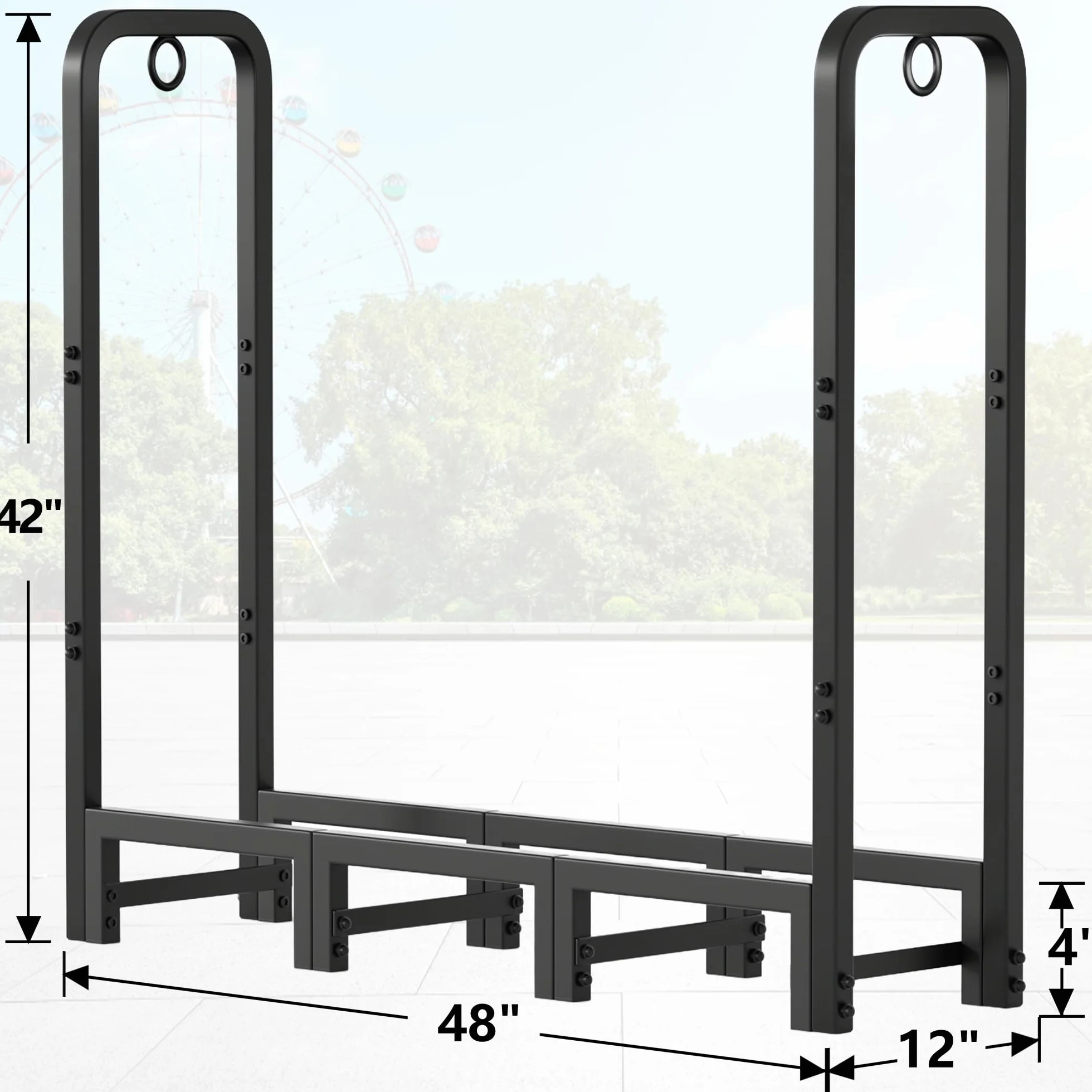 Amagabeli Stojak na drewno opałowe, do użytku na zewnątrz i wewnątrz, duża pojemność (122 x 122 x 36 cm), metalowy schowek na kłody do ogrodu, na patio