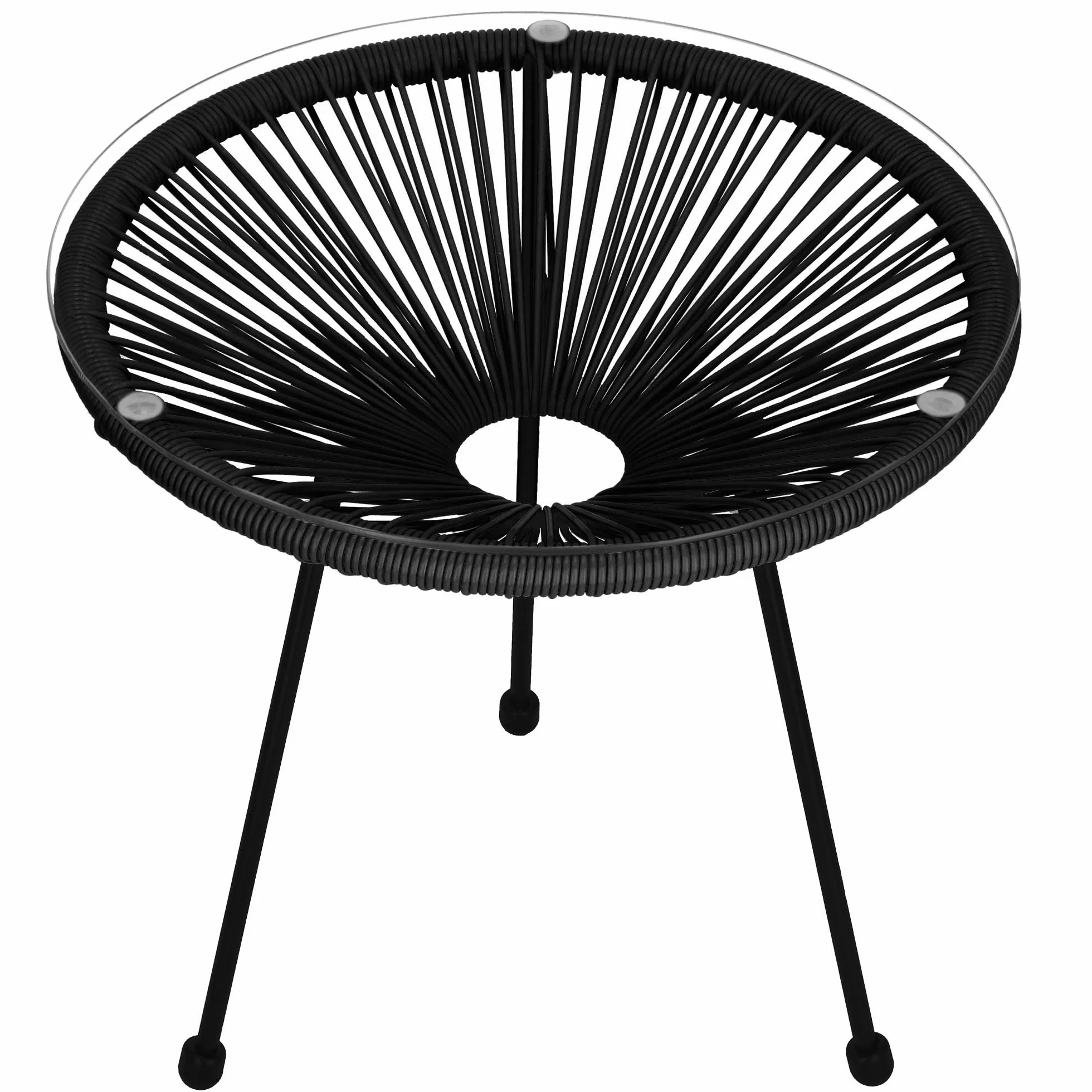 SPRINGOS Acapulco zestaw mebli ogrodowych 2 krzesła stolik kawowy 50 cm okrągły czarny polirattan metal hartowane