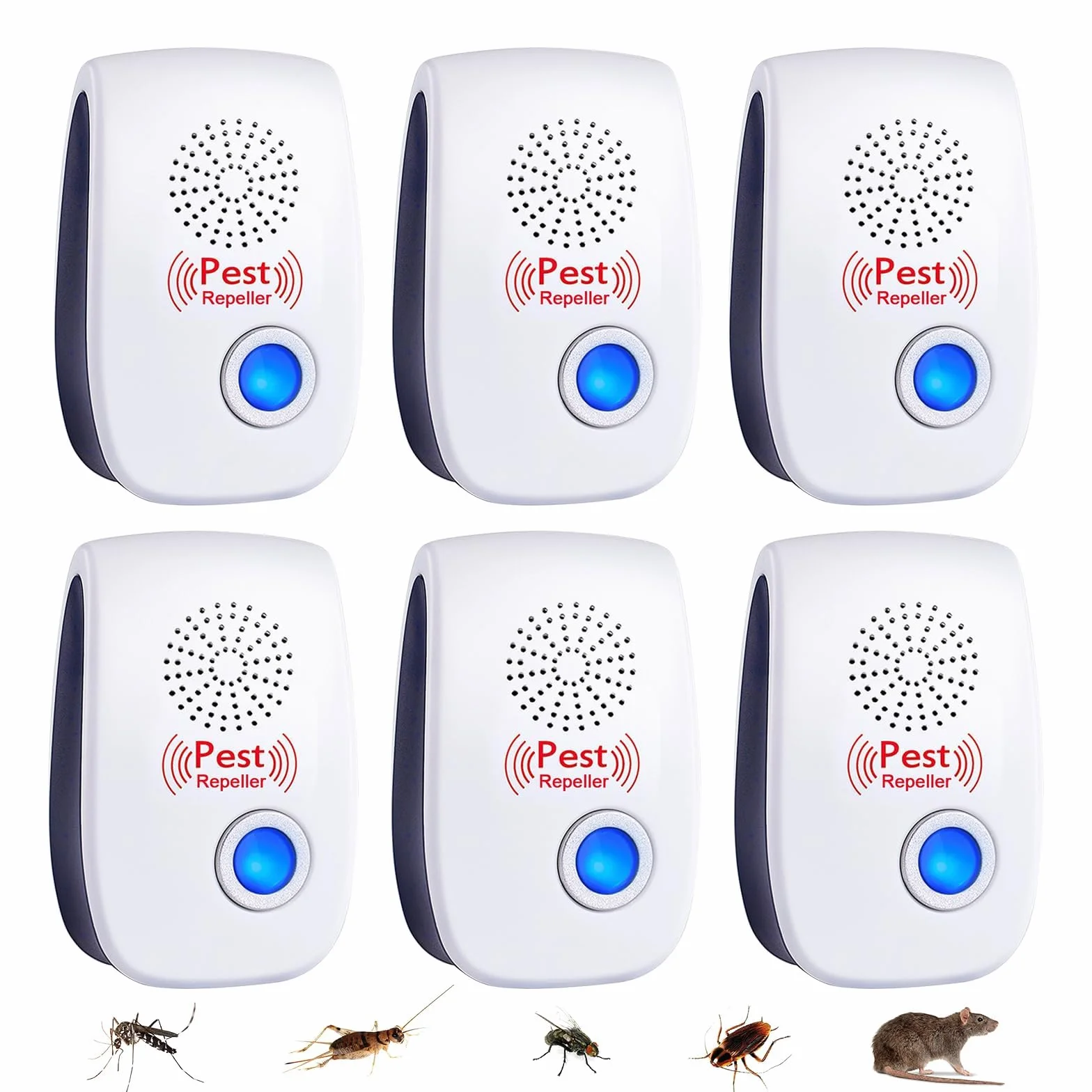 Flintronic 6 szt. ultradźwiękowa mysz odstraszająca mysz, ultradźwiękowy odstraszacz szkodników, ultradźwiękowy środek odstraszający komary, urządzenie do usuwania karaluchów, pająków, mrówek