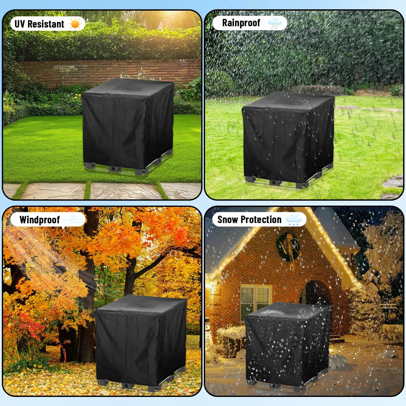 Pokrywa na zbiornik IBC 1000L – Wodoodporna osłona UV do zbiornika wodnego i kontenera IBC 420D – Plandeka z zamkiem błyskawicznym 120x100x116 cm
