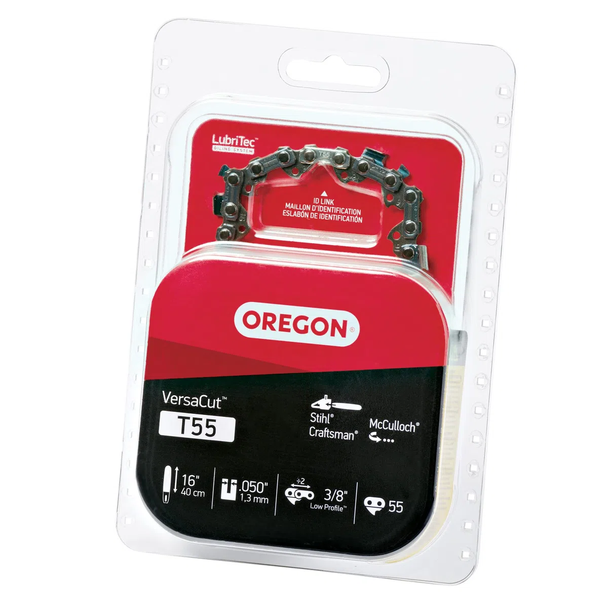 Oregon T55 VersaCut łańcuch do piły łańcuchowej do 40 cm drążka - 55 ogniw napędowych - niski odrzut pasuje do Stihl, Craftsman, McCulloch i innych, srebrny