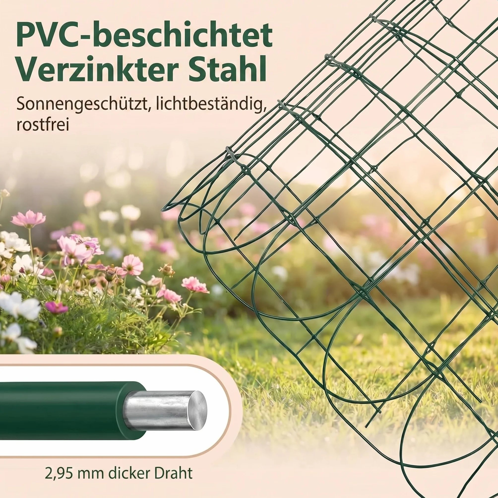 Ogrodzenie ogrodowe Amagabeli 0,4 m x 25 m zielone RAL6005 drut metalowy powlekany PVC siatka antykorozyjna
