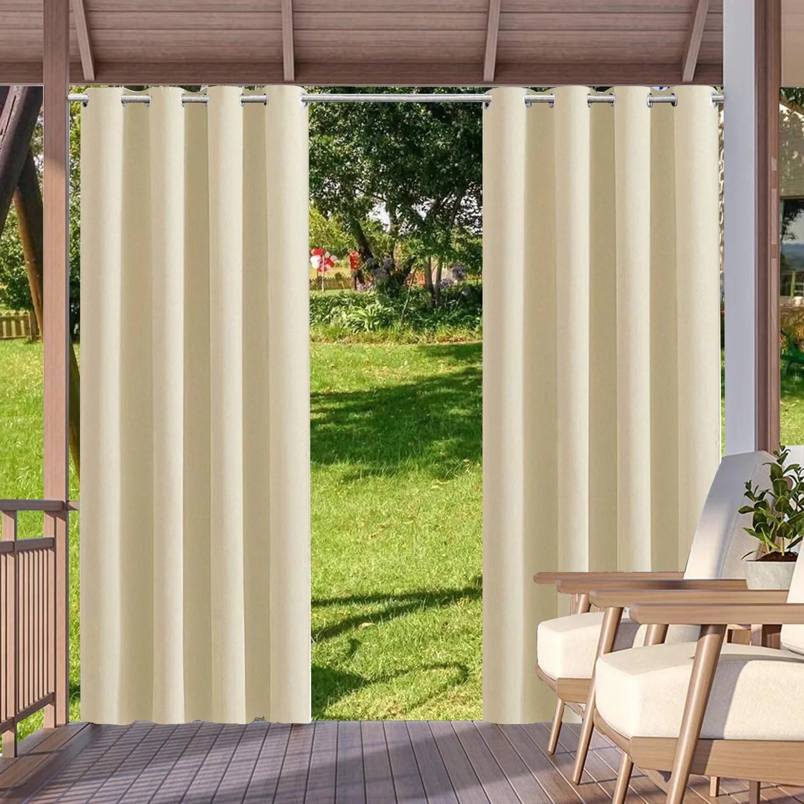 Zasłona zewnętrzna wodoszczelna 274 x 132 cm beżowa zaciemniająca na przelotkach
