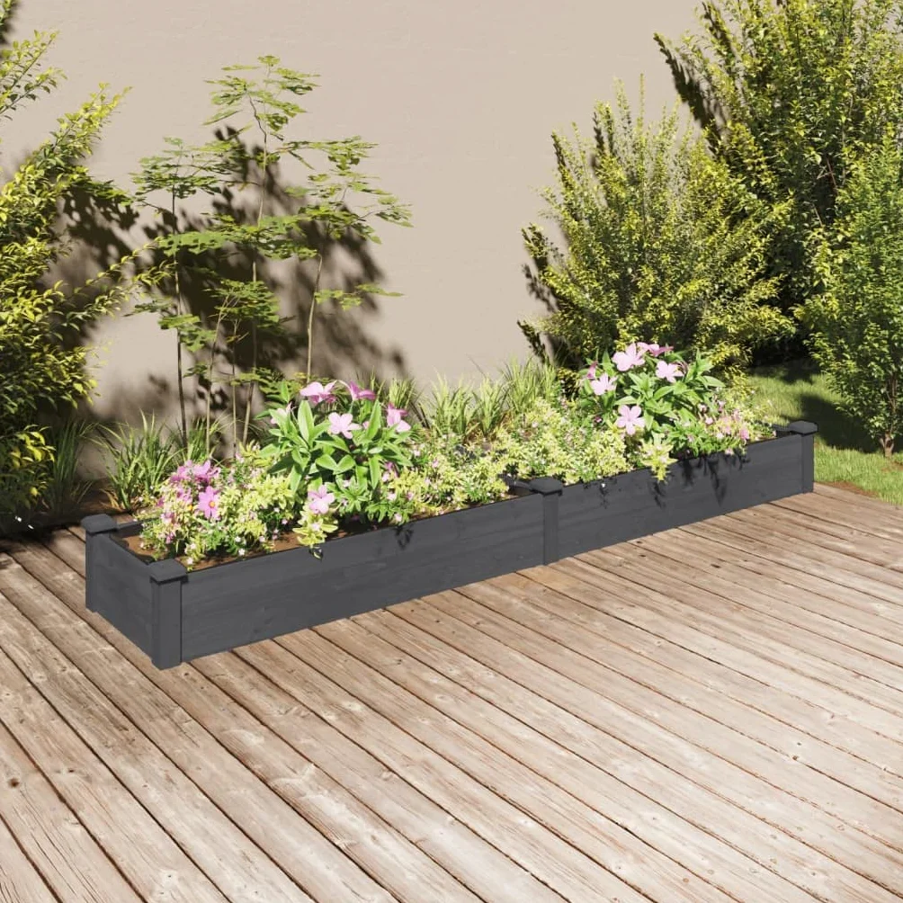 vidaXL Podwyższona rabata z wyściółką szara 240x45x25 cm jodła